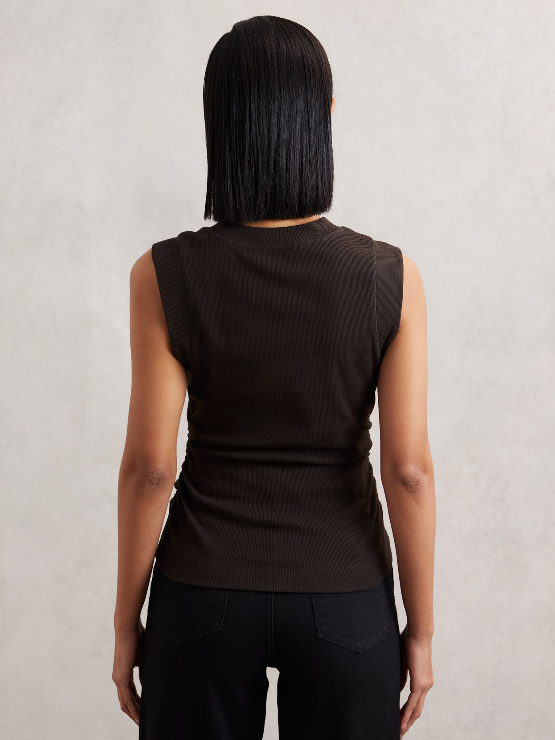 Ribbed Ruched Waist Vest in Chocolate
