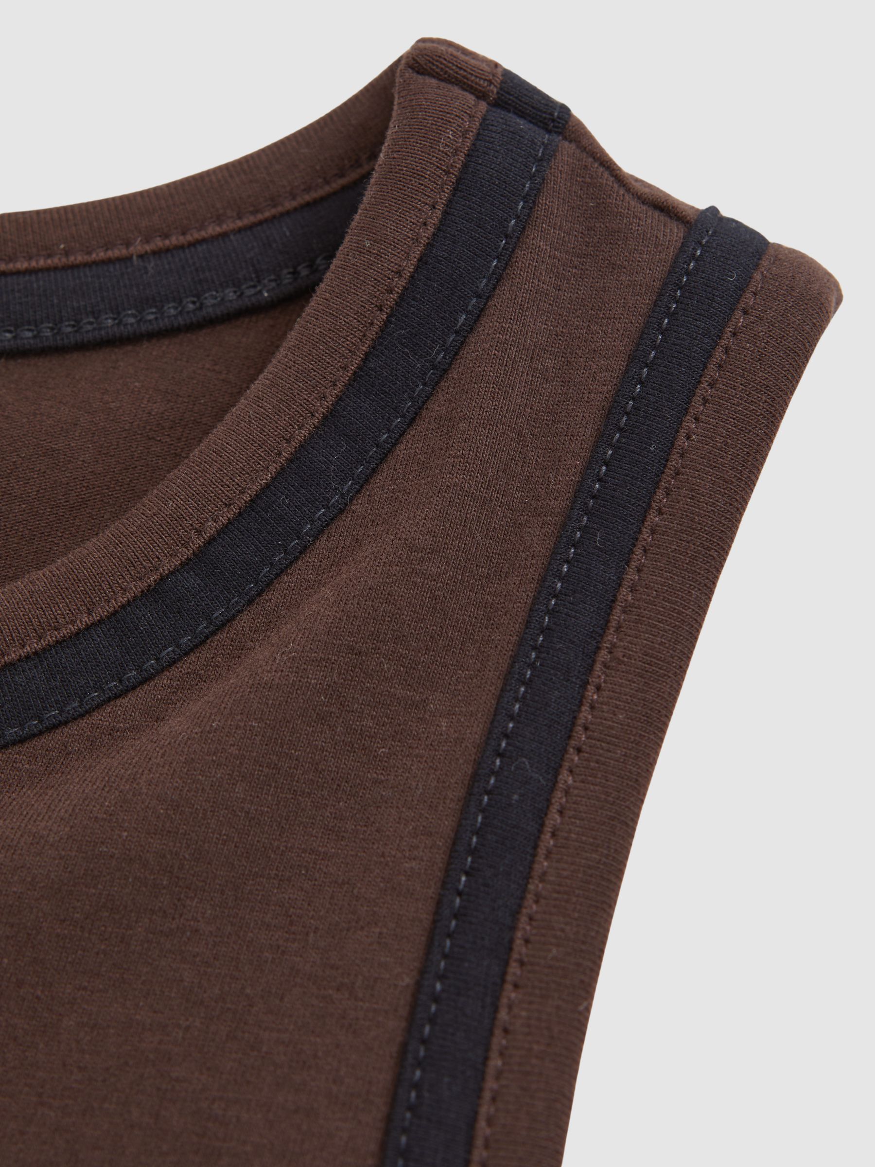 Stretch-Cotton Jersey Tipped Vest in Chocolate Brown/Black