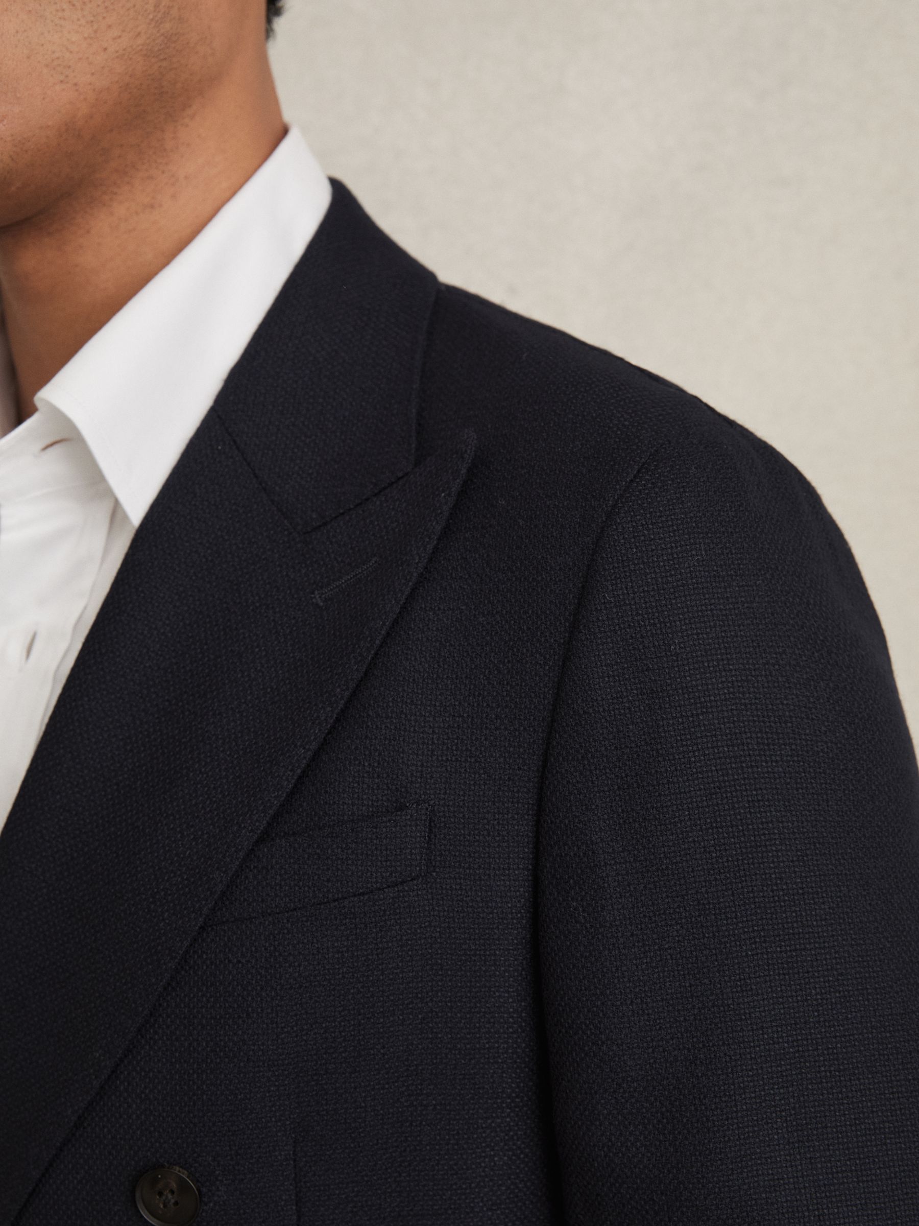 Slim-Fit Double-Breasted Textured Wool-Blend Suit Blazer in Navy