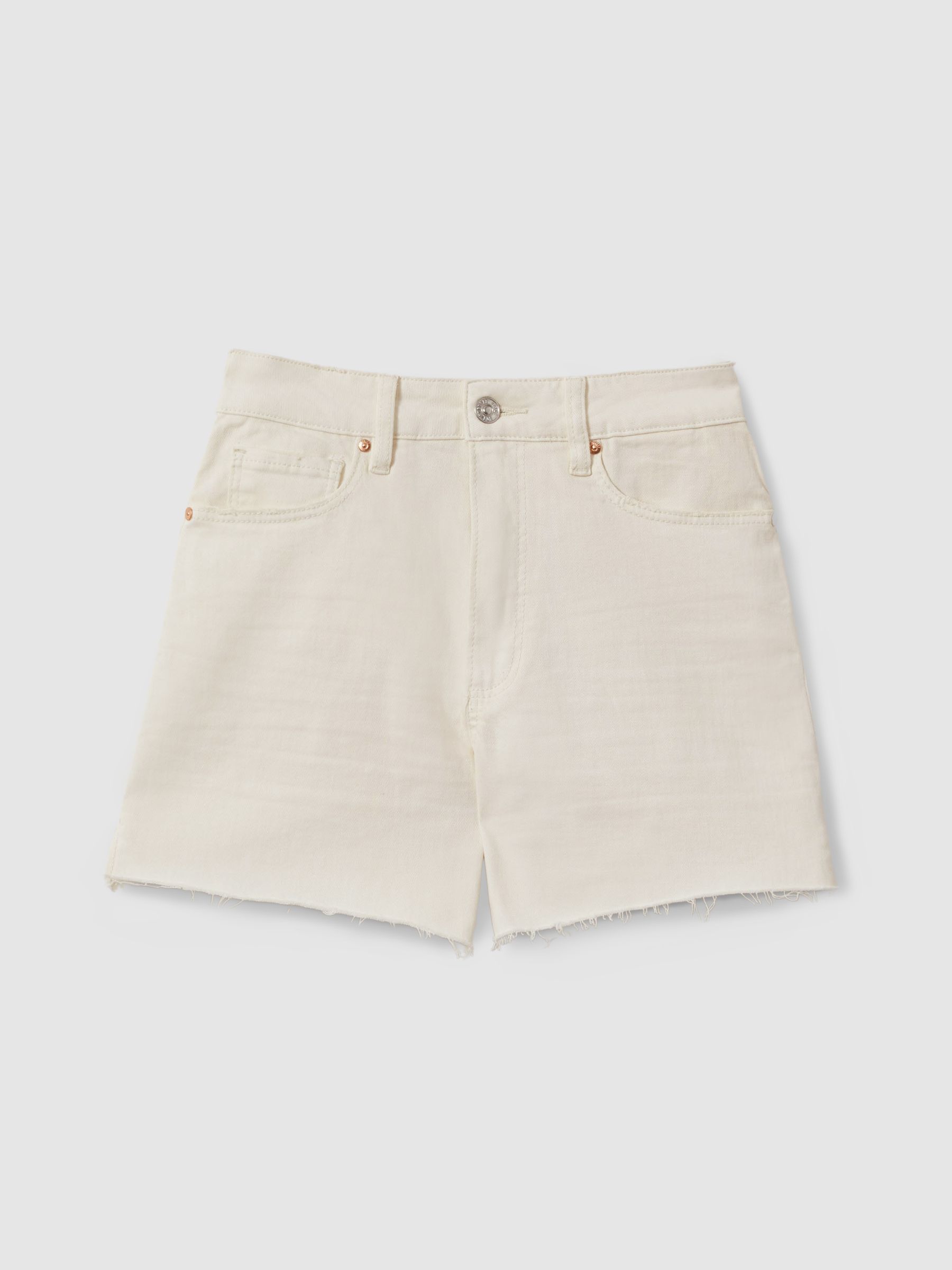 Paige Light Blonde Raw Hem Denim Shorts in Light Blonde