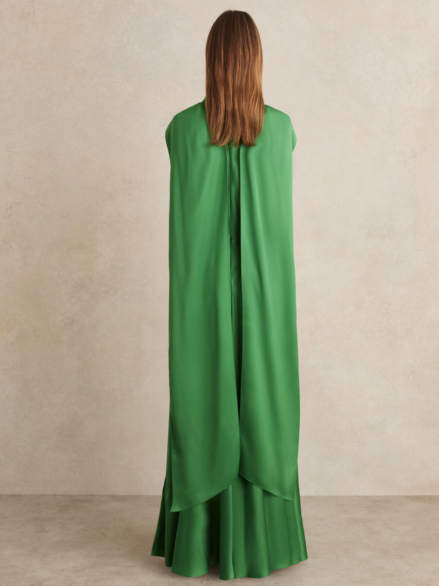 Petite Satin Cape Maxi Dress in Green