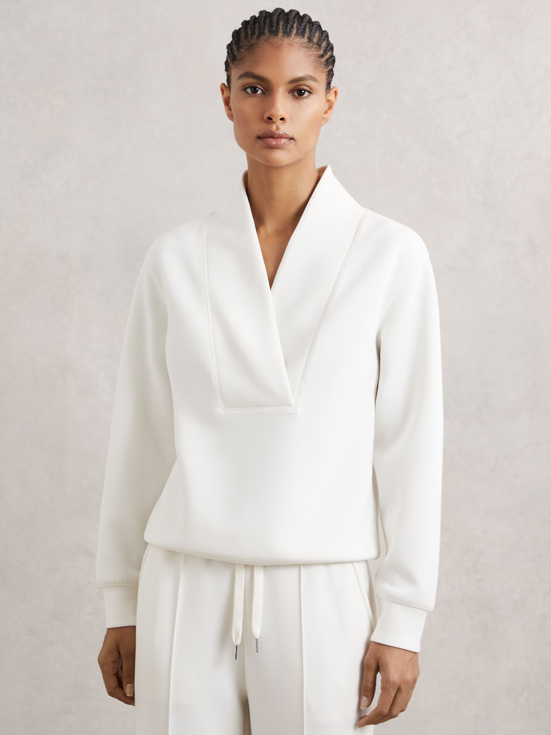 Interlock Shawl-Neck Sweatshirt with Modal in Ivory