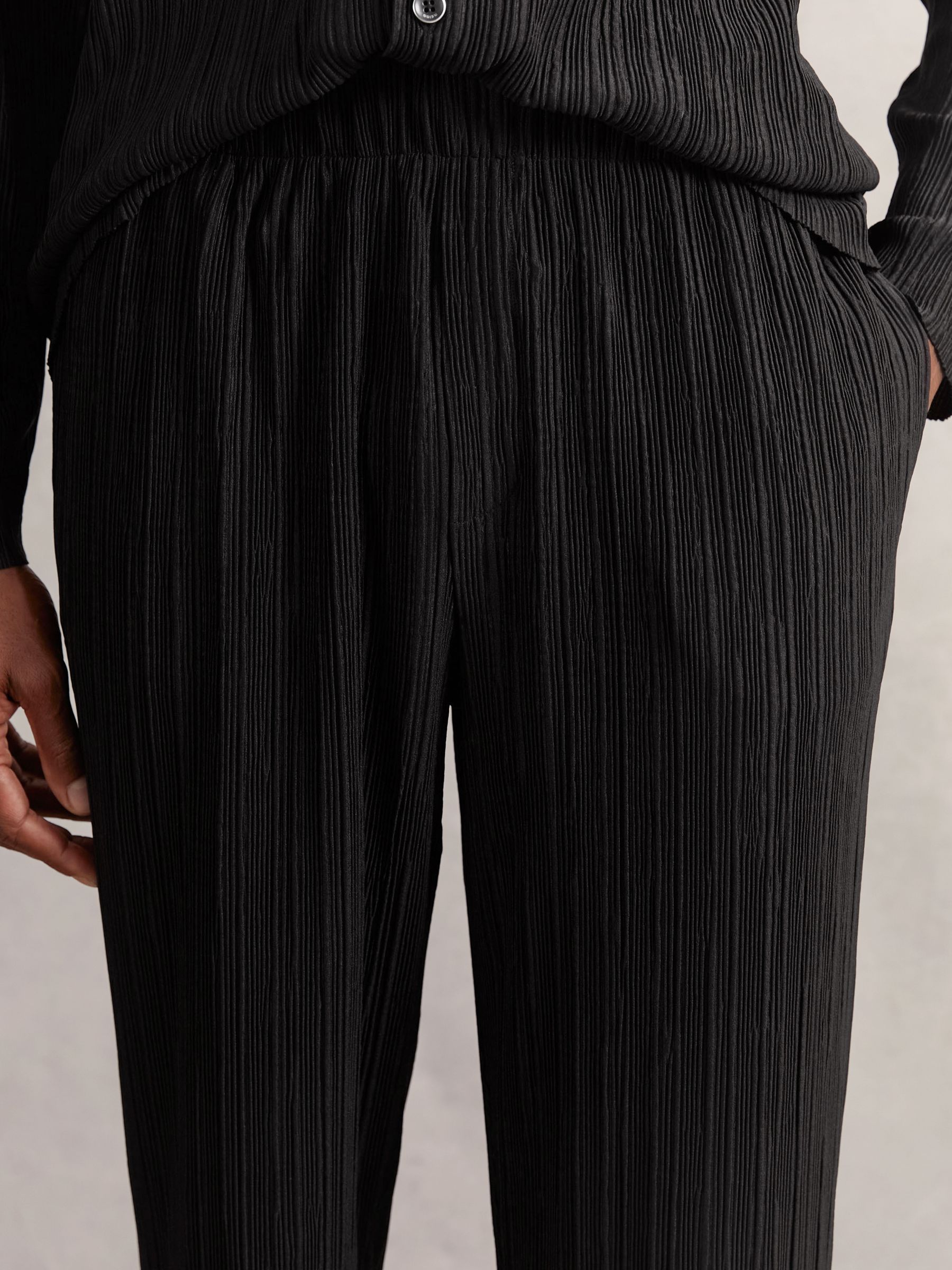 Wide Leg Plisse Trousers in Black