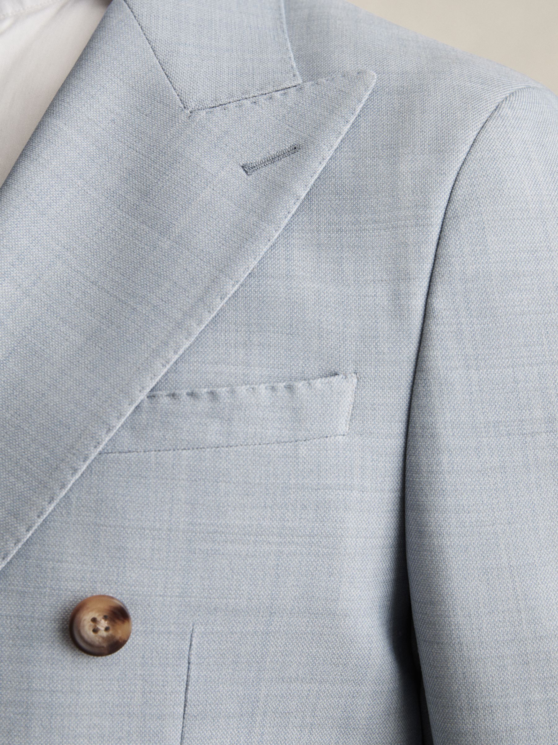 Double-Breasted Textured Suit Blazer With Wool Slim-Fit in Soft Blue