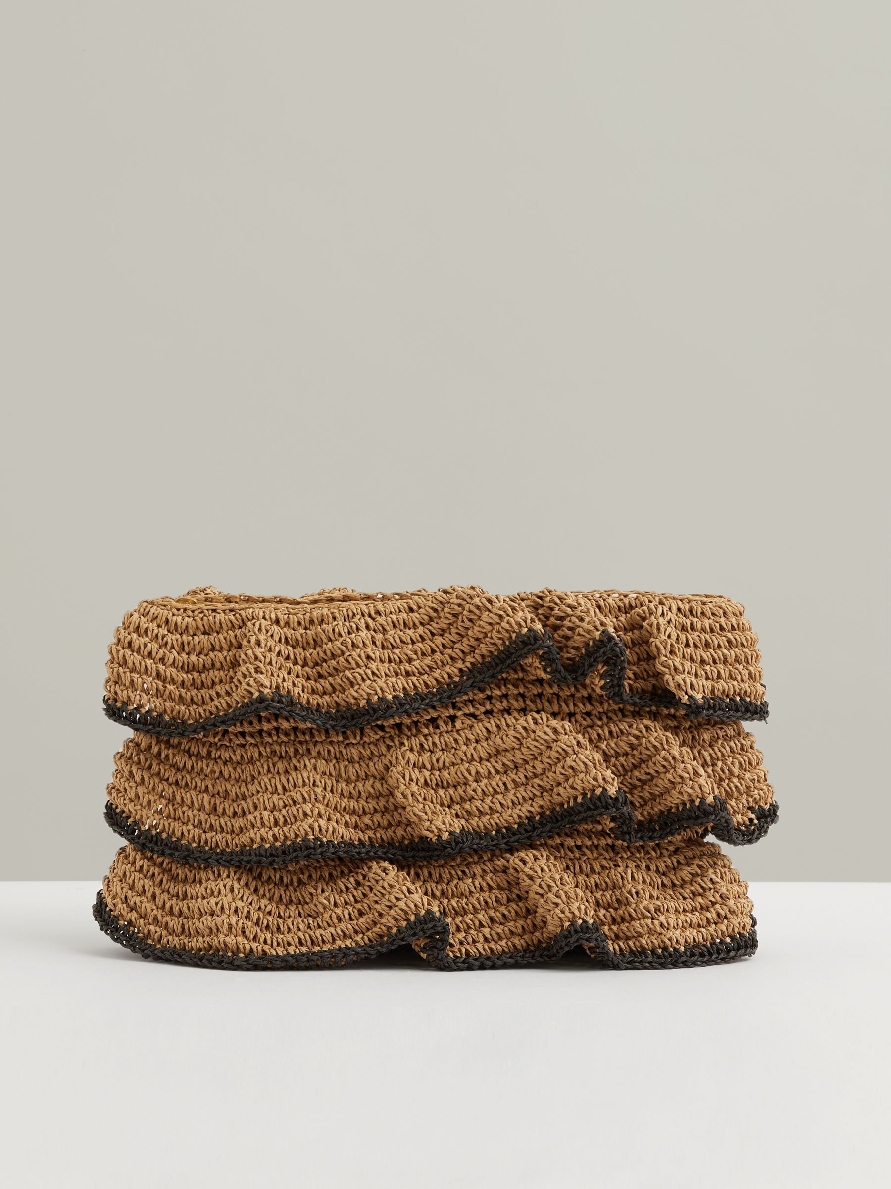 Raffia Ruffle Clutch Bag in Natural
