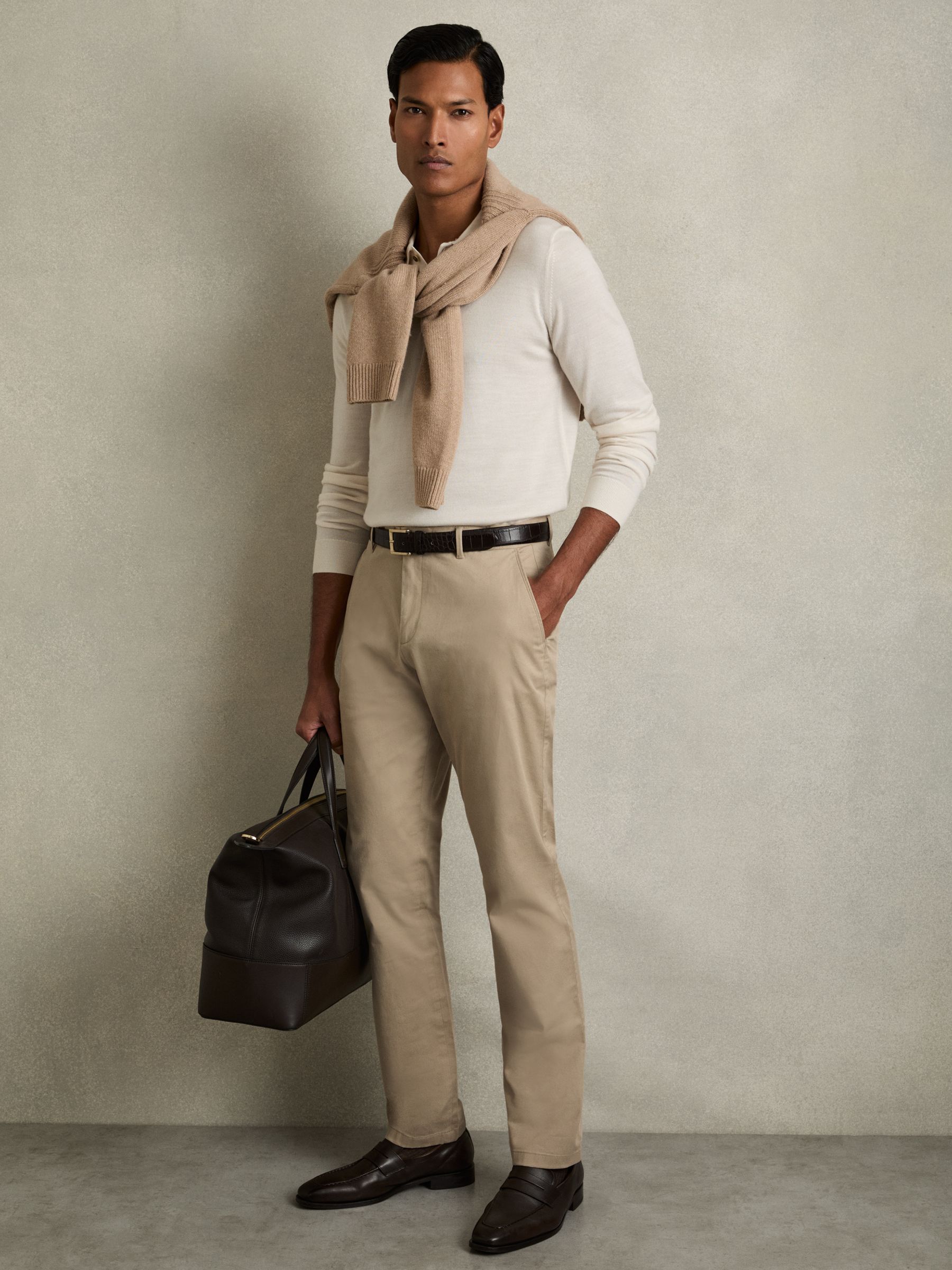 Washed Cotton Slim Fit Chino in Stone