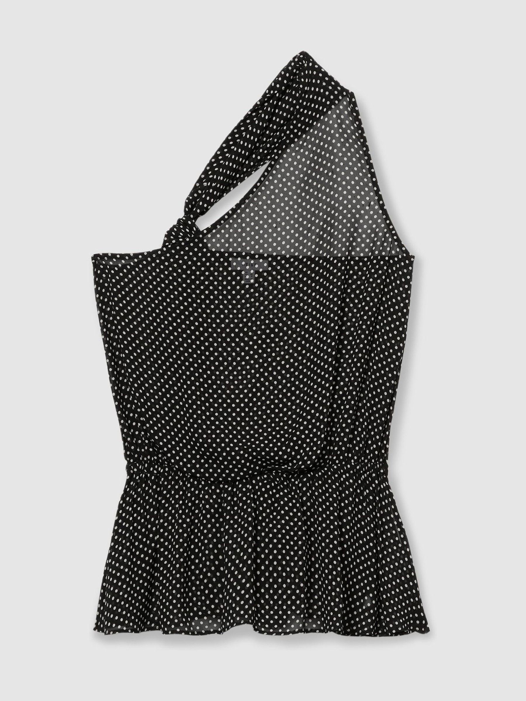 One-Shoulder Polka-Dot Georgette Top in Black