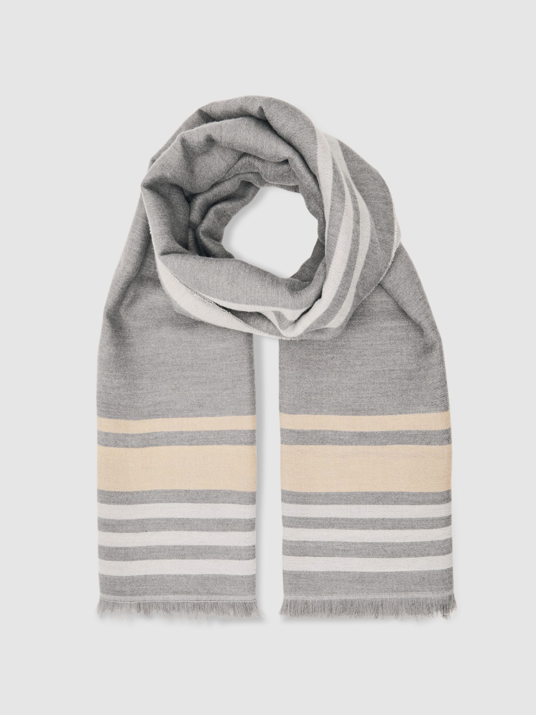 Border Stripe Fringed Scarf in Grey