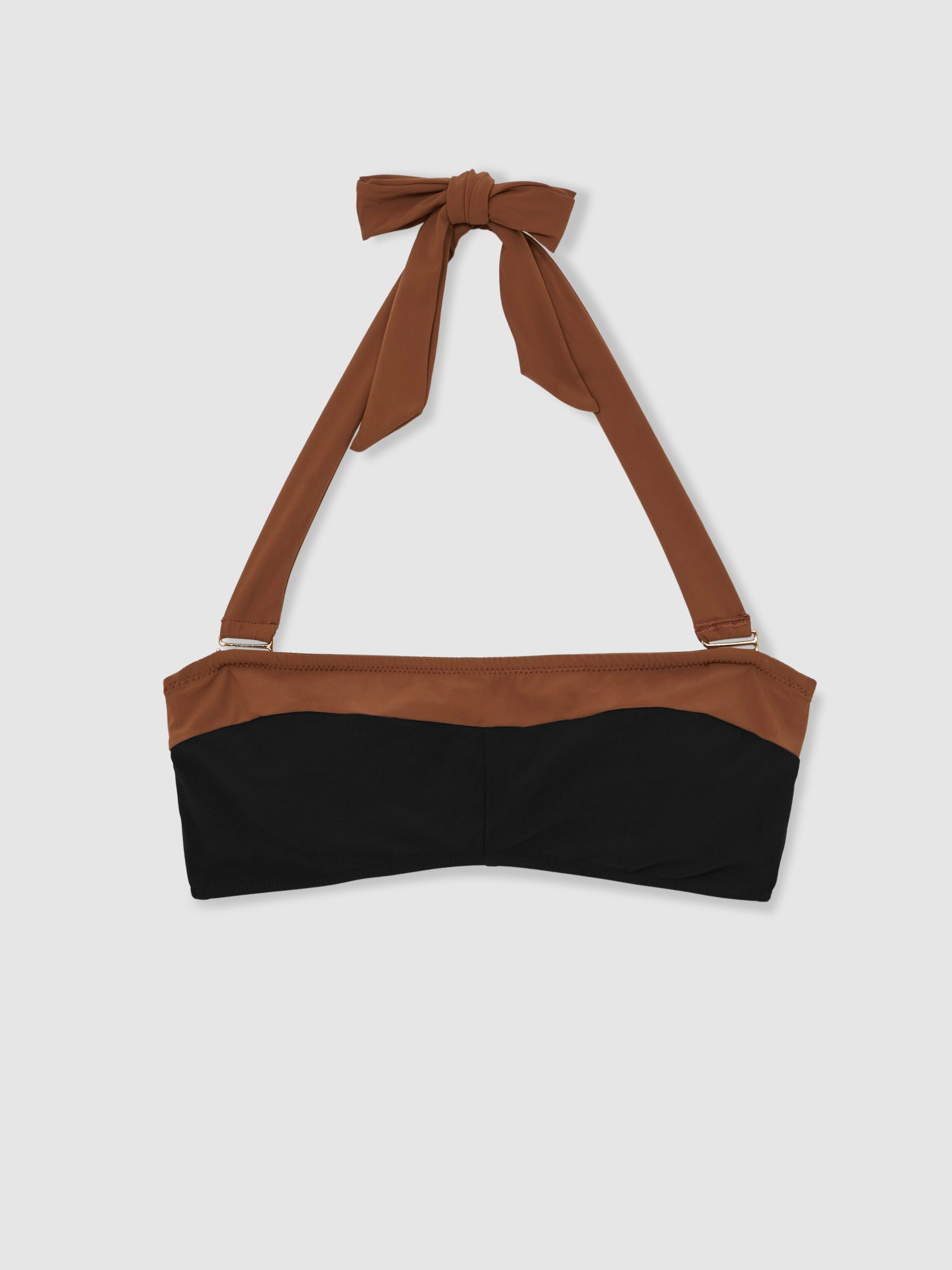 Contrast-Trim Bandeau Bikini Top in Black/Tan