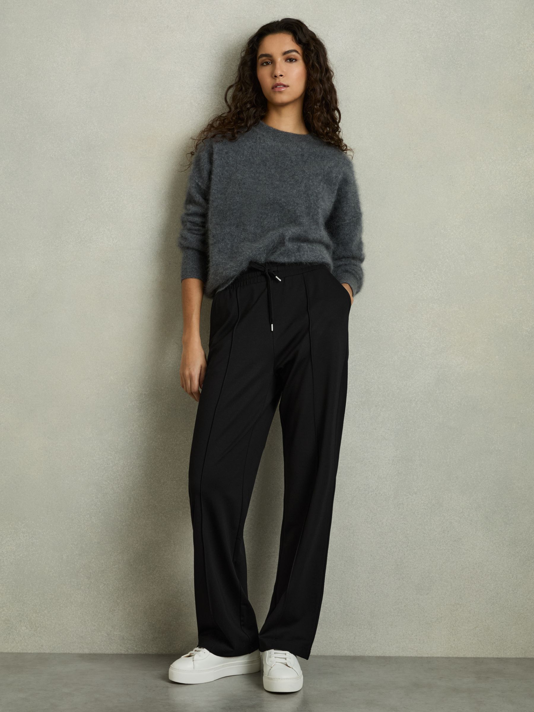 Drawstring Straight Leg Jersey Joggers in Black/Charcoal