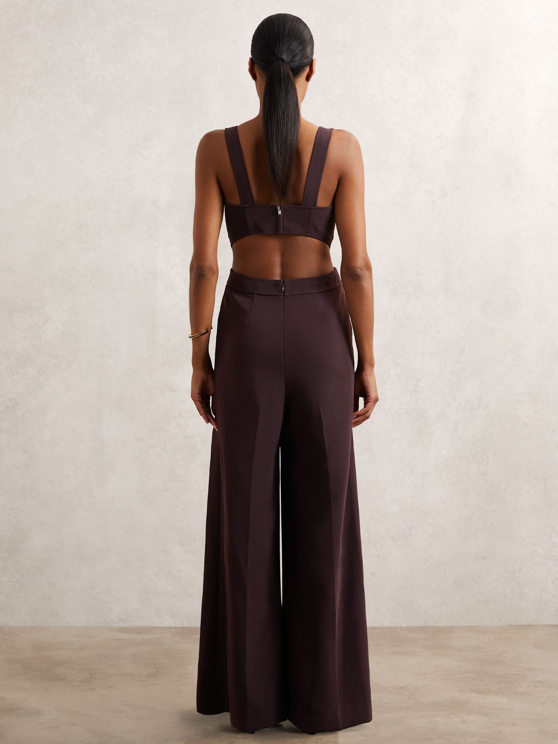 Petite Wide-Leg Cut-Out Jumpsuit in Burgundy