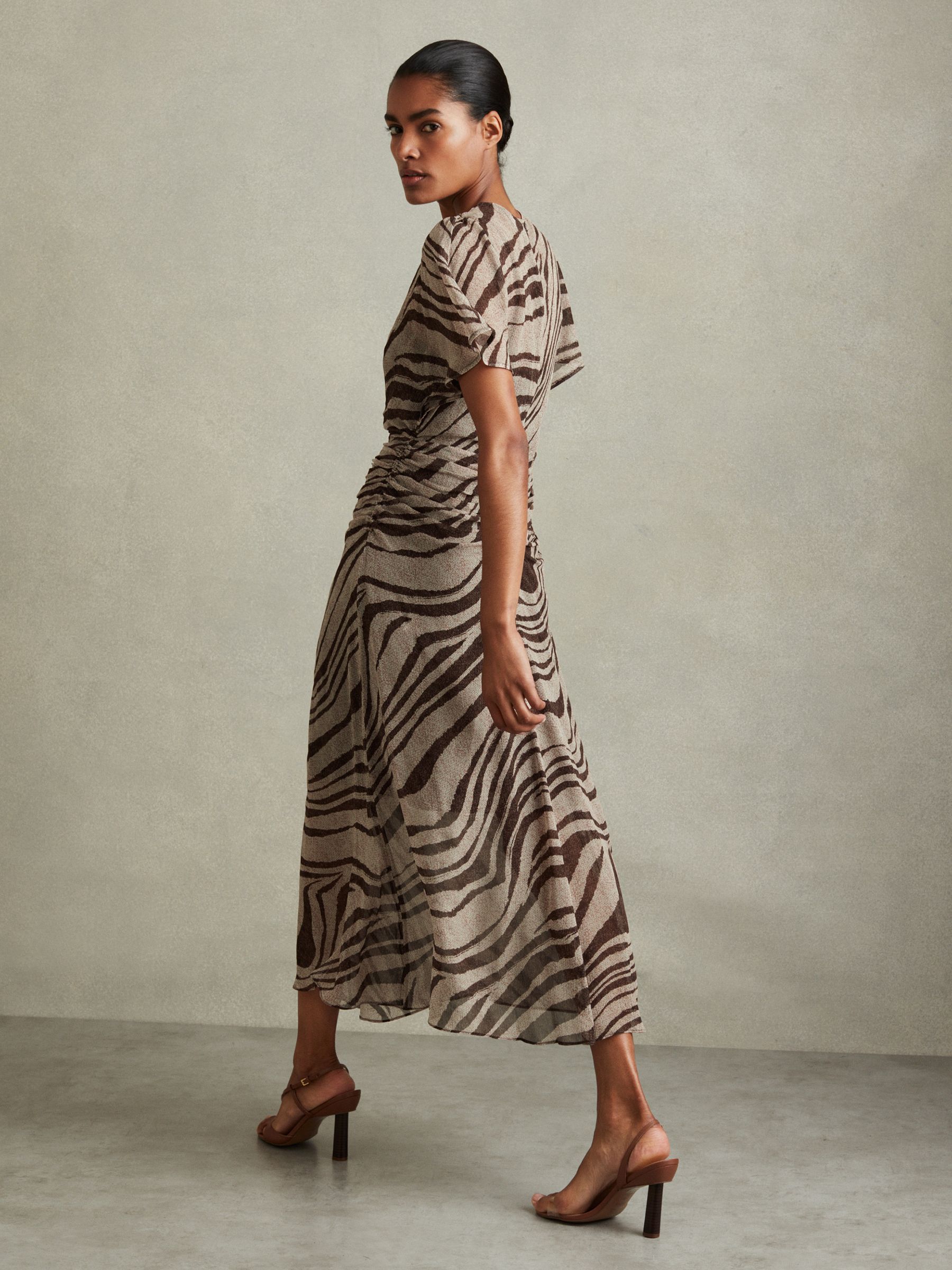 Animal Printed Midi Dress in Brown/Cream