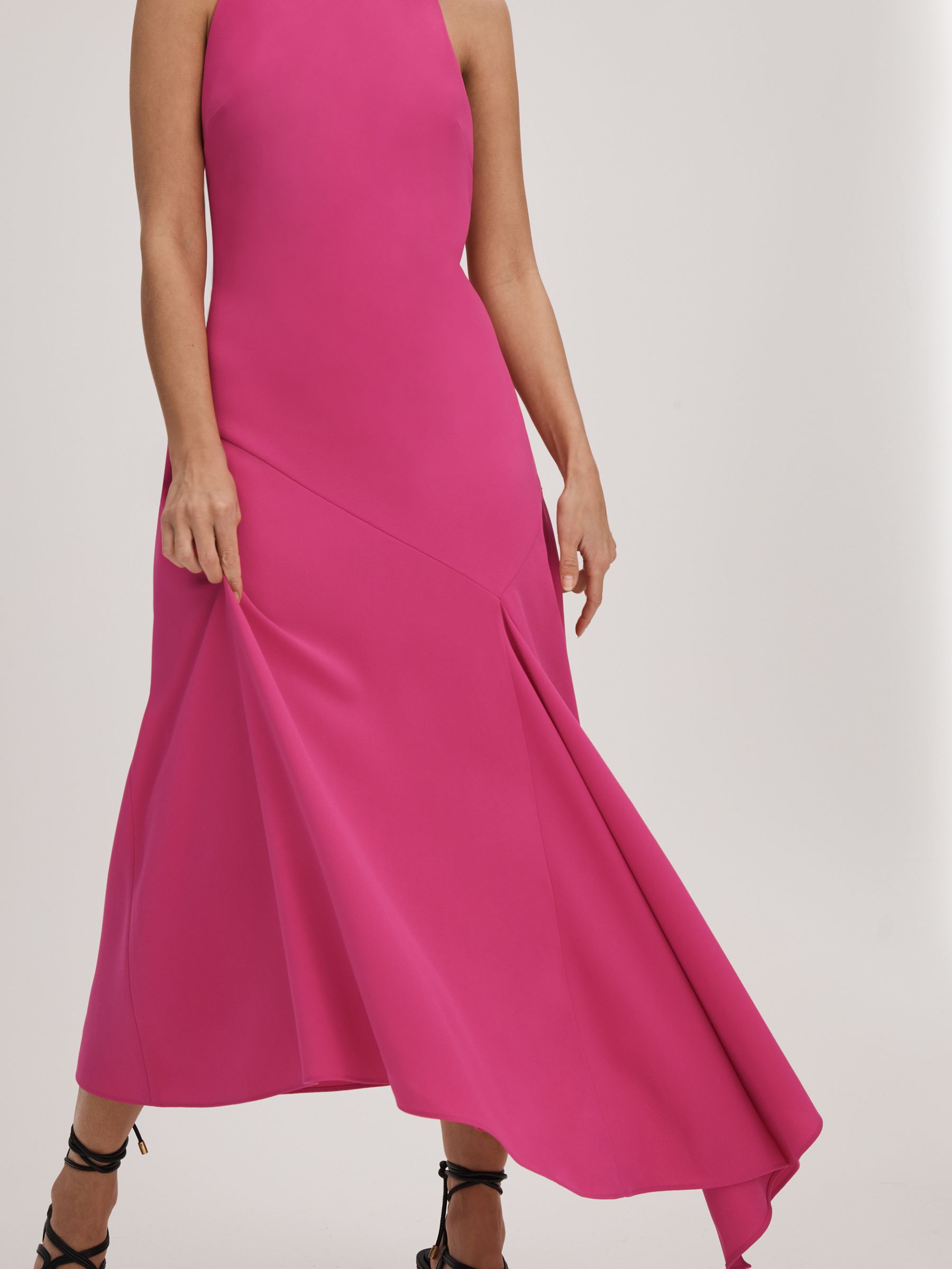 Florere Crepe Asymmetric Midi Dress in Deep Pink