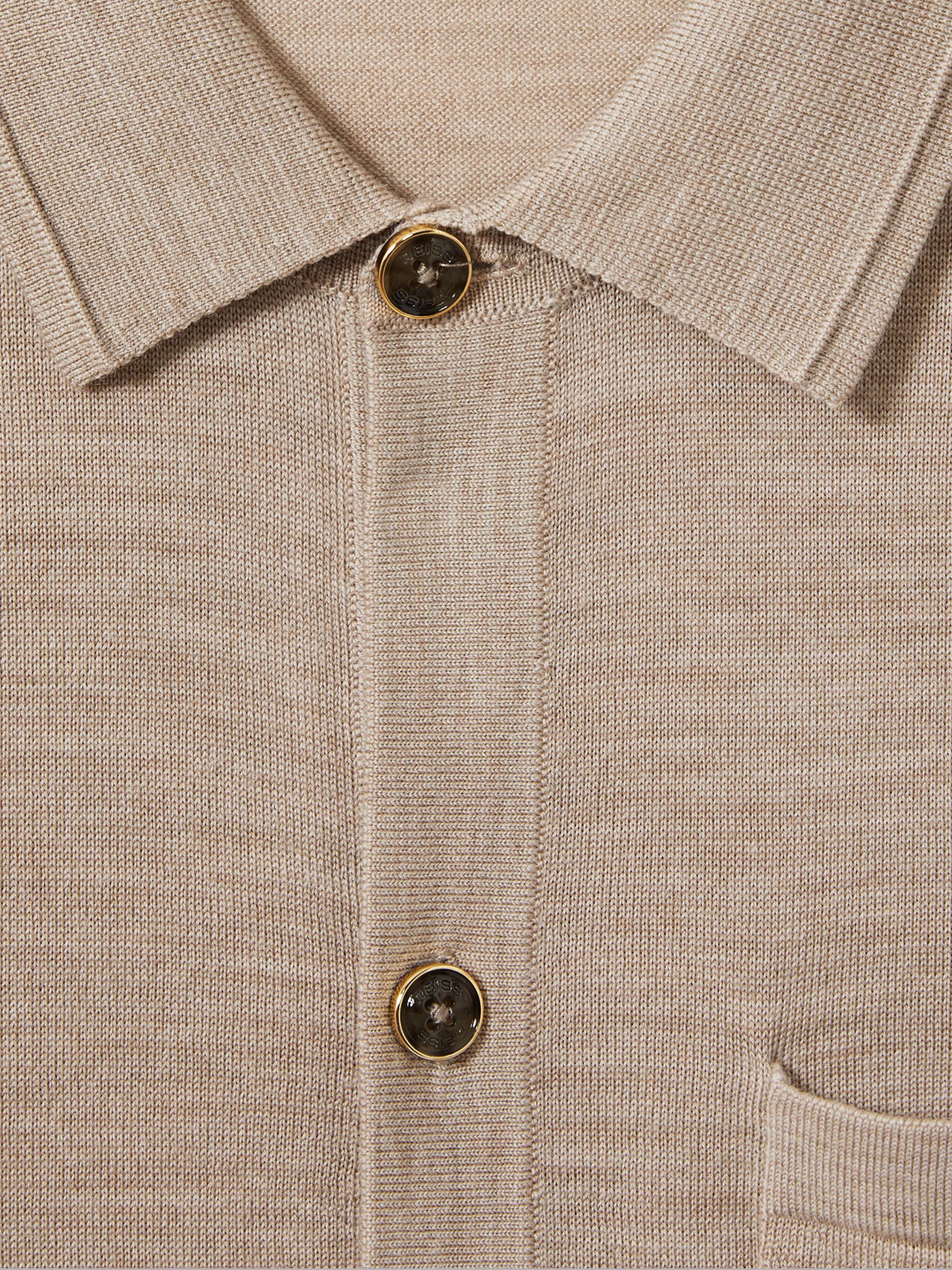 Merino Wool Button-Through Cardigan in Wheat Melange