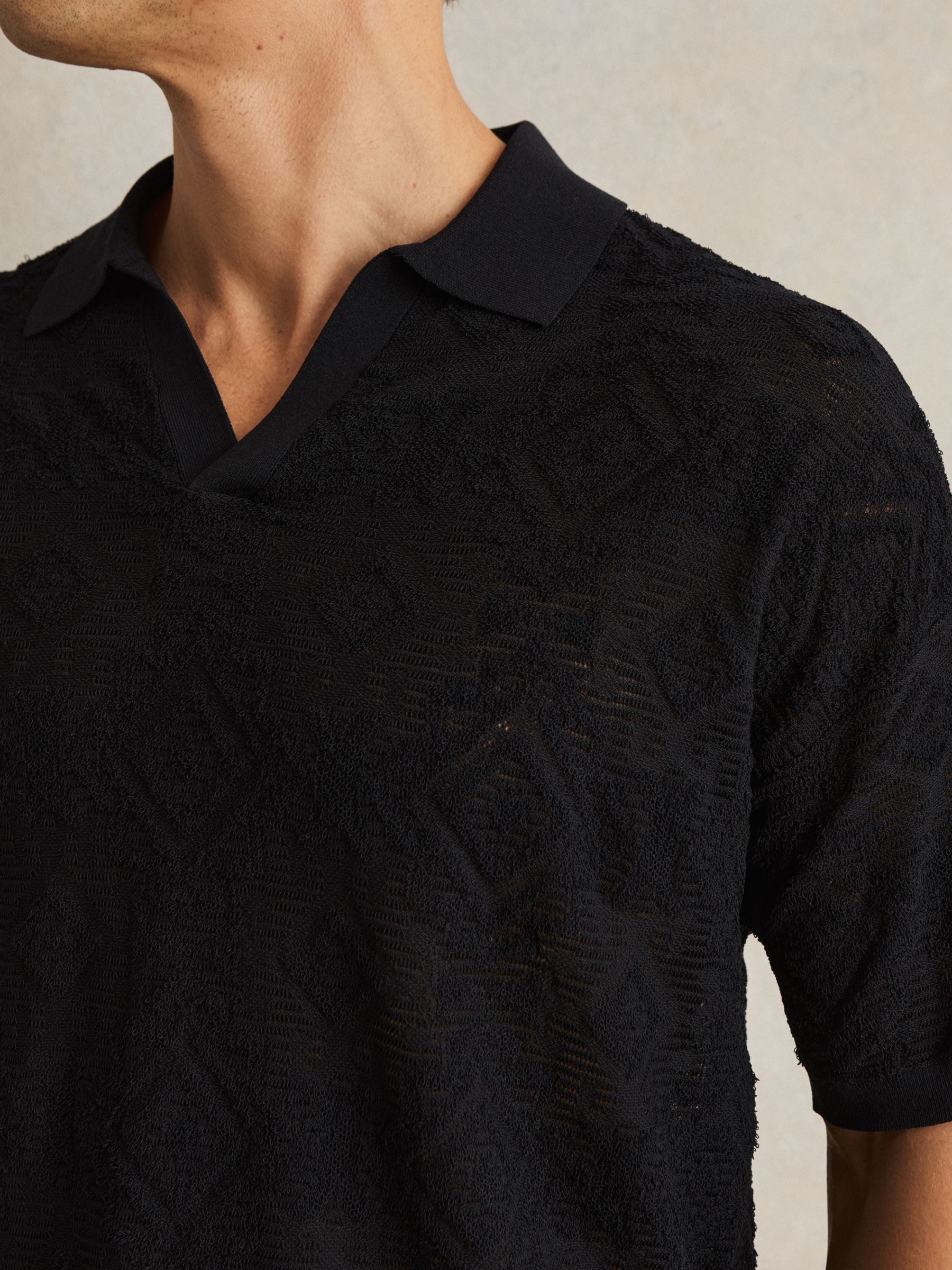 Jacquard Loop-Stitch Polo Shirt in Navy
