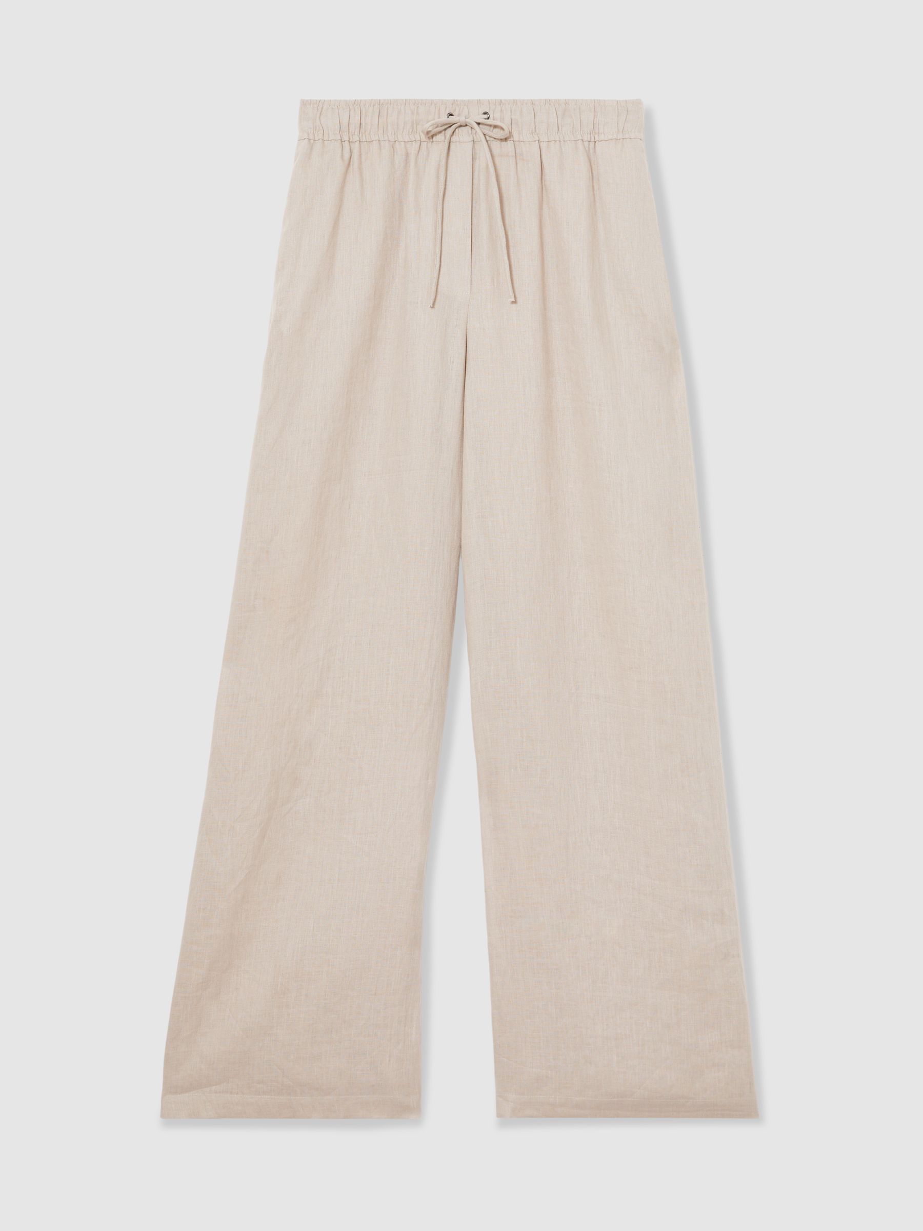 Linen-Blend Wide-Leg Trousers in Neutral