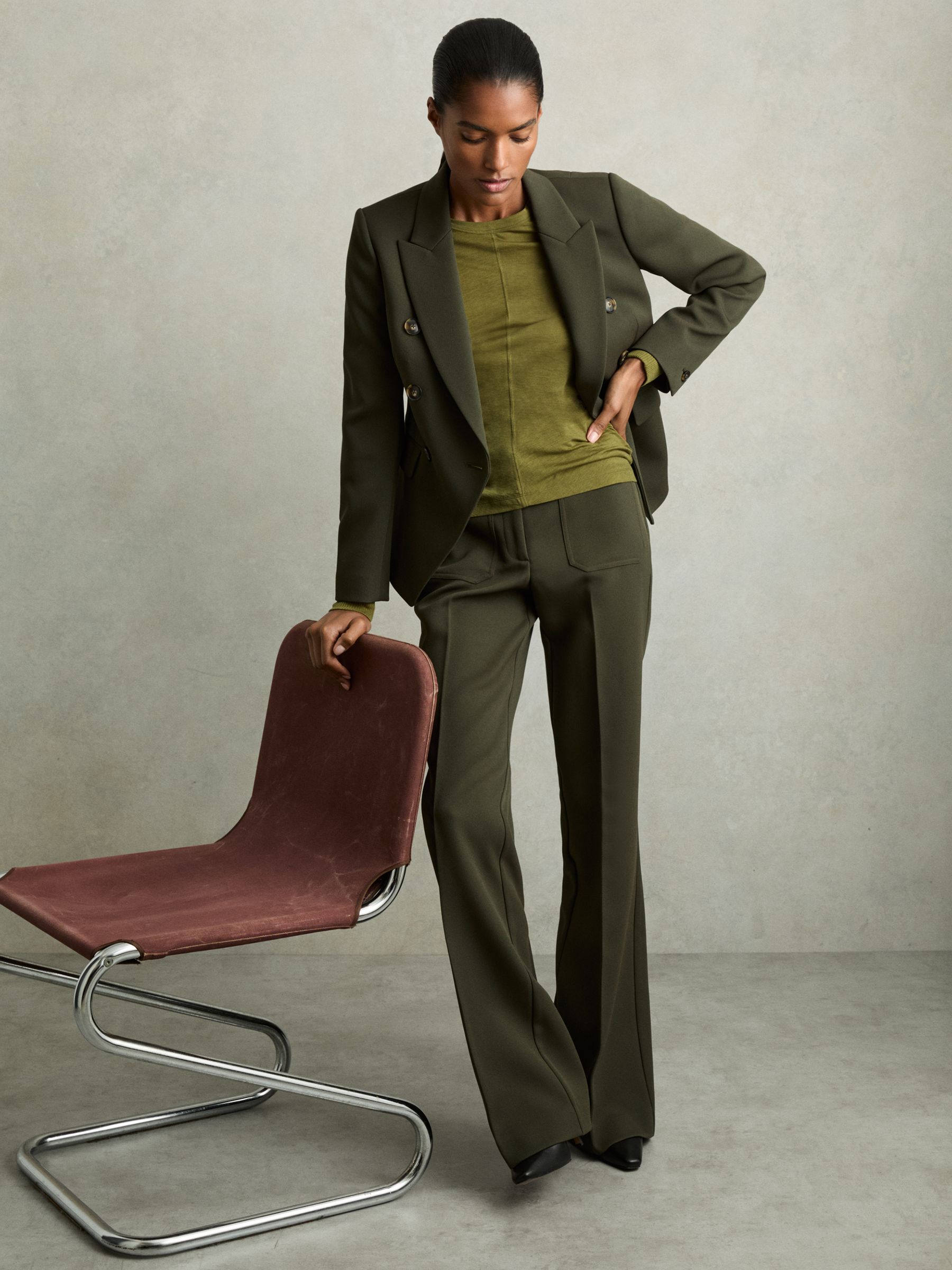 Ruched Side Crew-Neck Top in Green