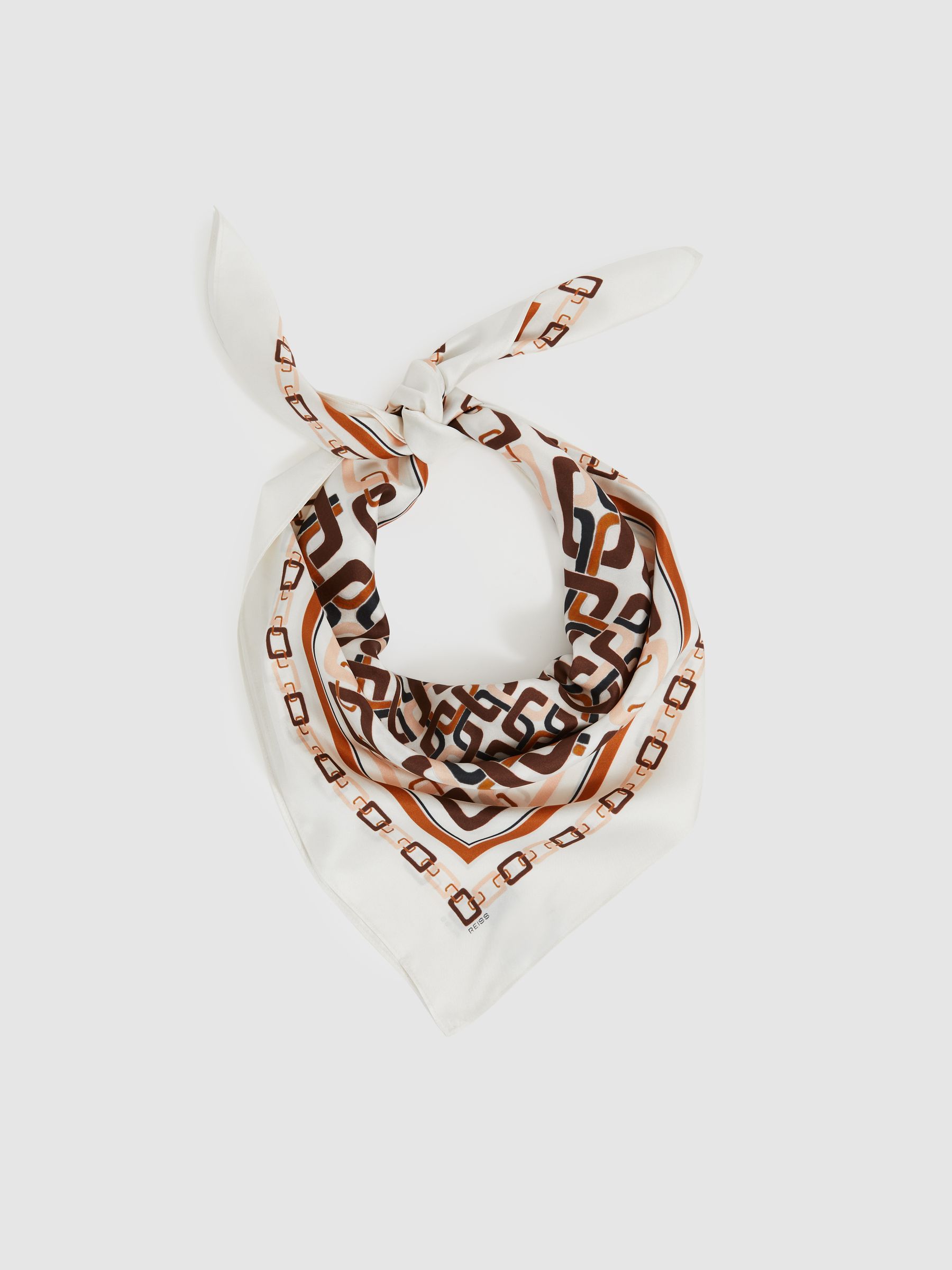 Silk Chain-Print Scarf in Taupe