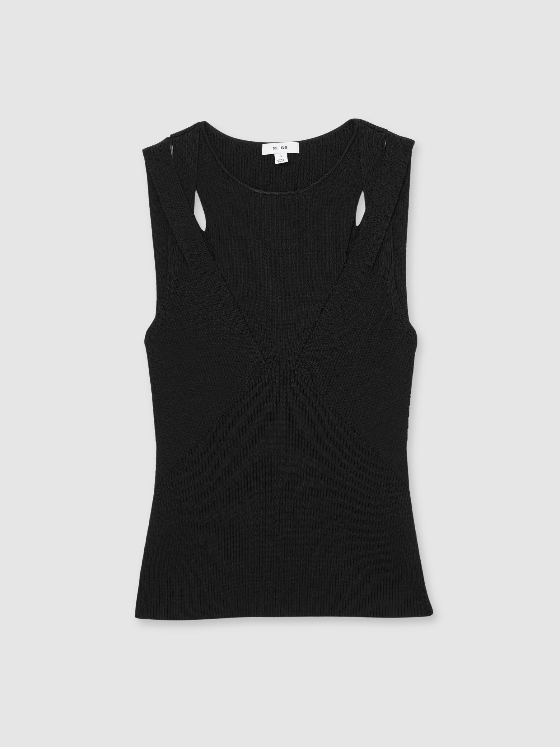 Cut-Out Rib-Knit Vest in Black
