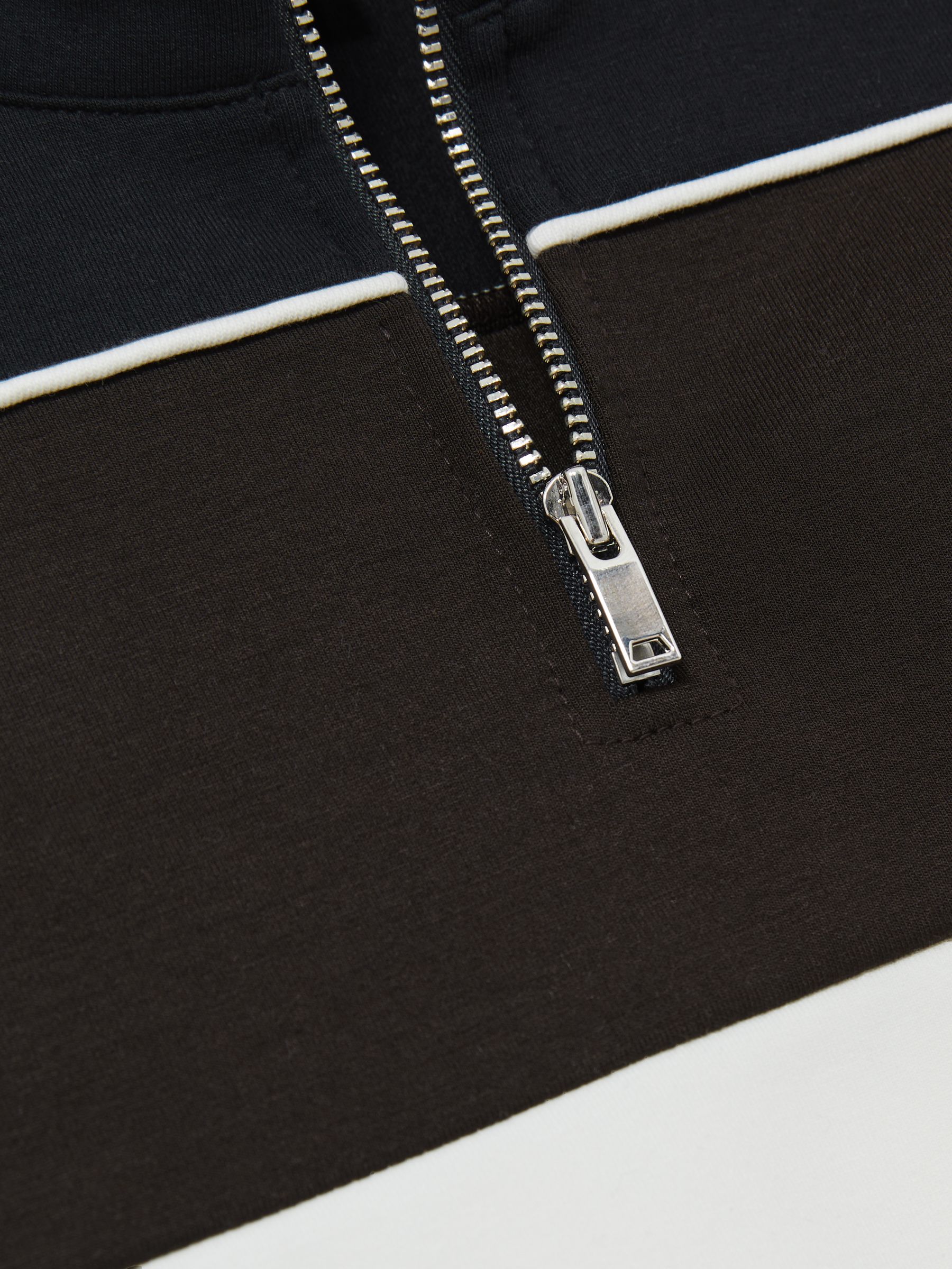 3-9 yrs Colour-Block Half-Zip Sweatshirt in Chocolate Brown/Navy/Off White