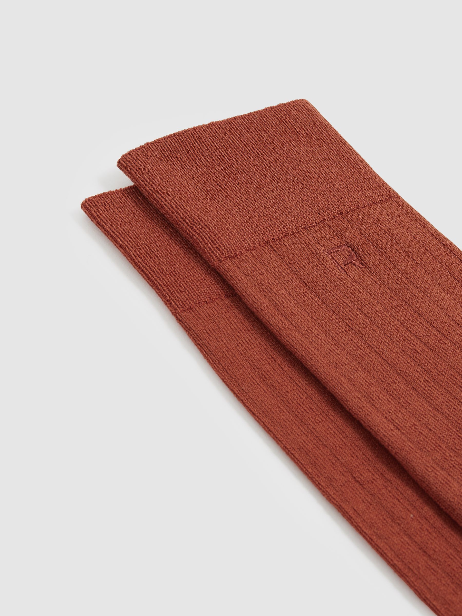 Cotton-Blend Logo-Embroidered Socks in Rust Orange