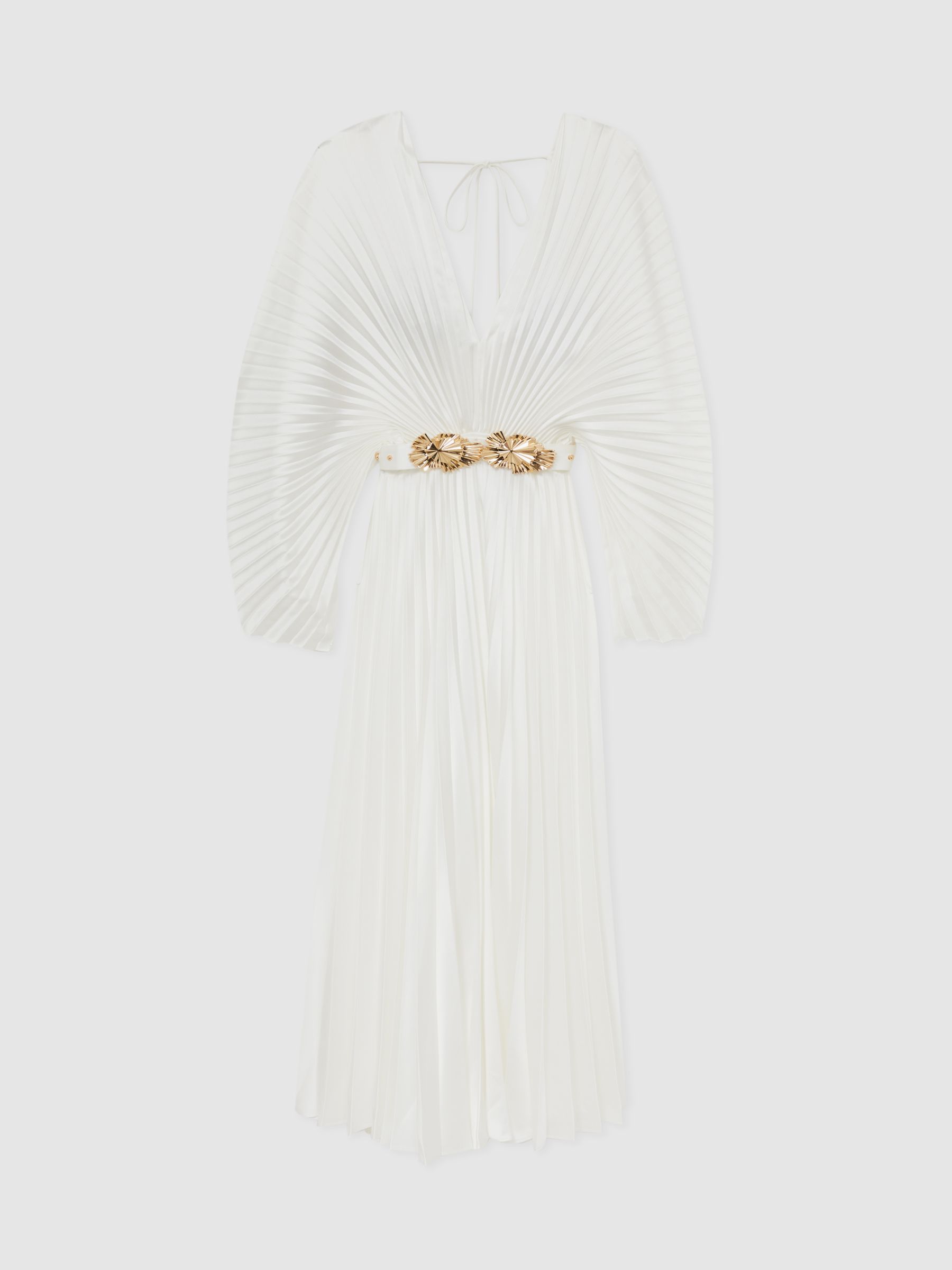 Wonastow Pleated Maxi Dress with Belt in Cream