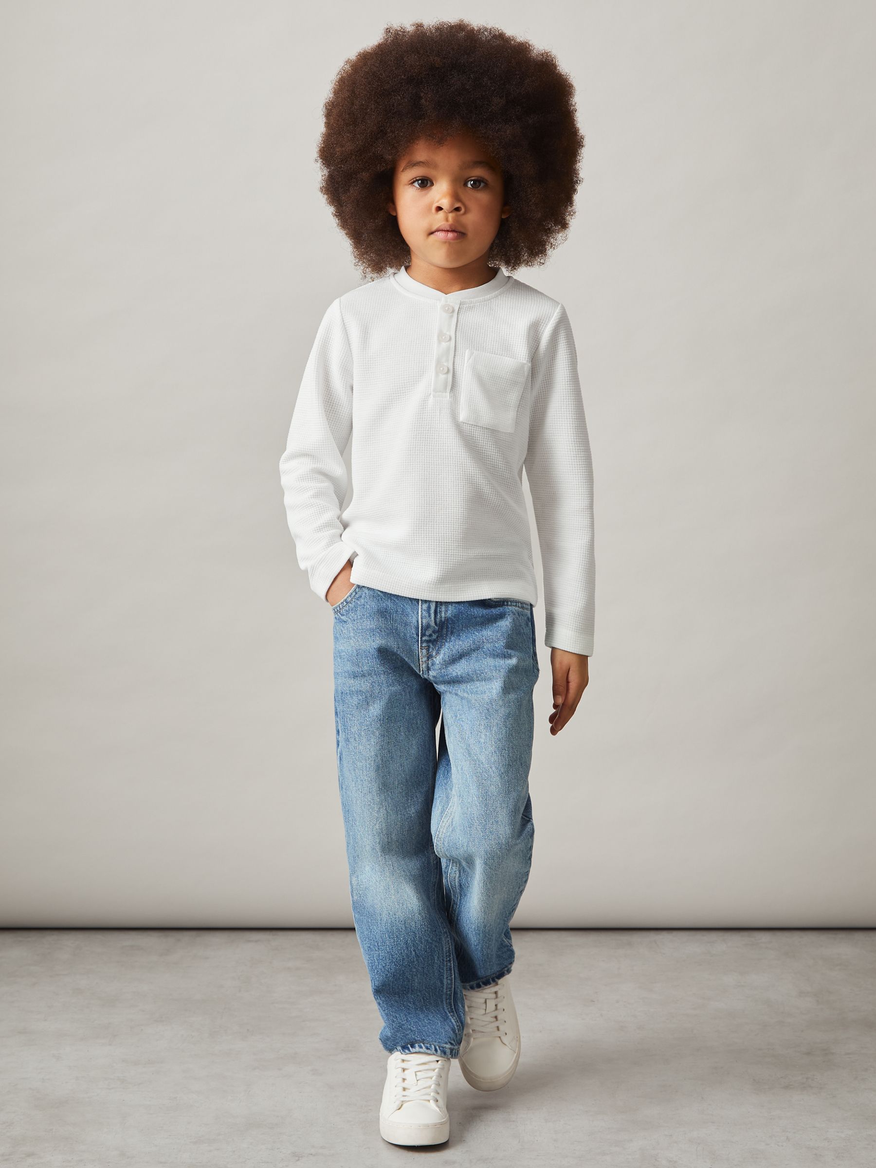 3-9 yrs Cotton-Blend Waffle Henley T-Shirt in White