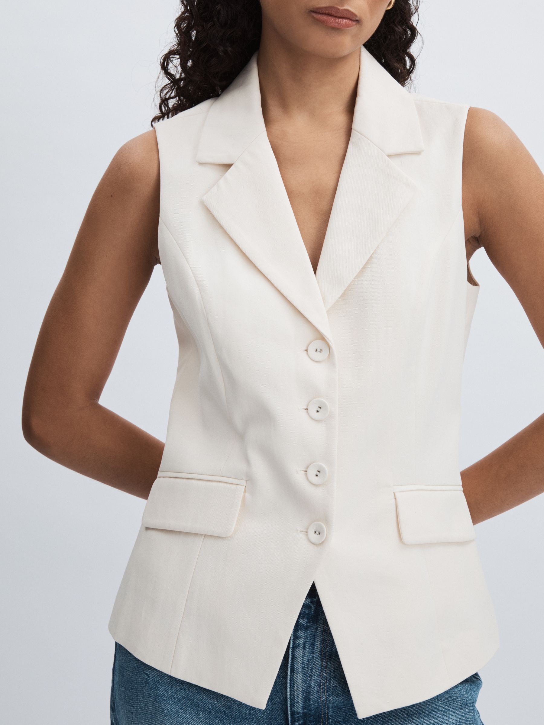 Paige Lyocell Cotton Tailored Waistcoat in Ivory