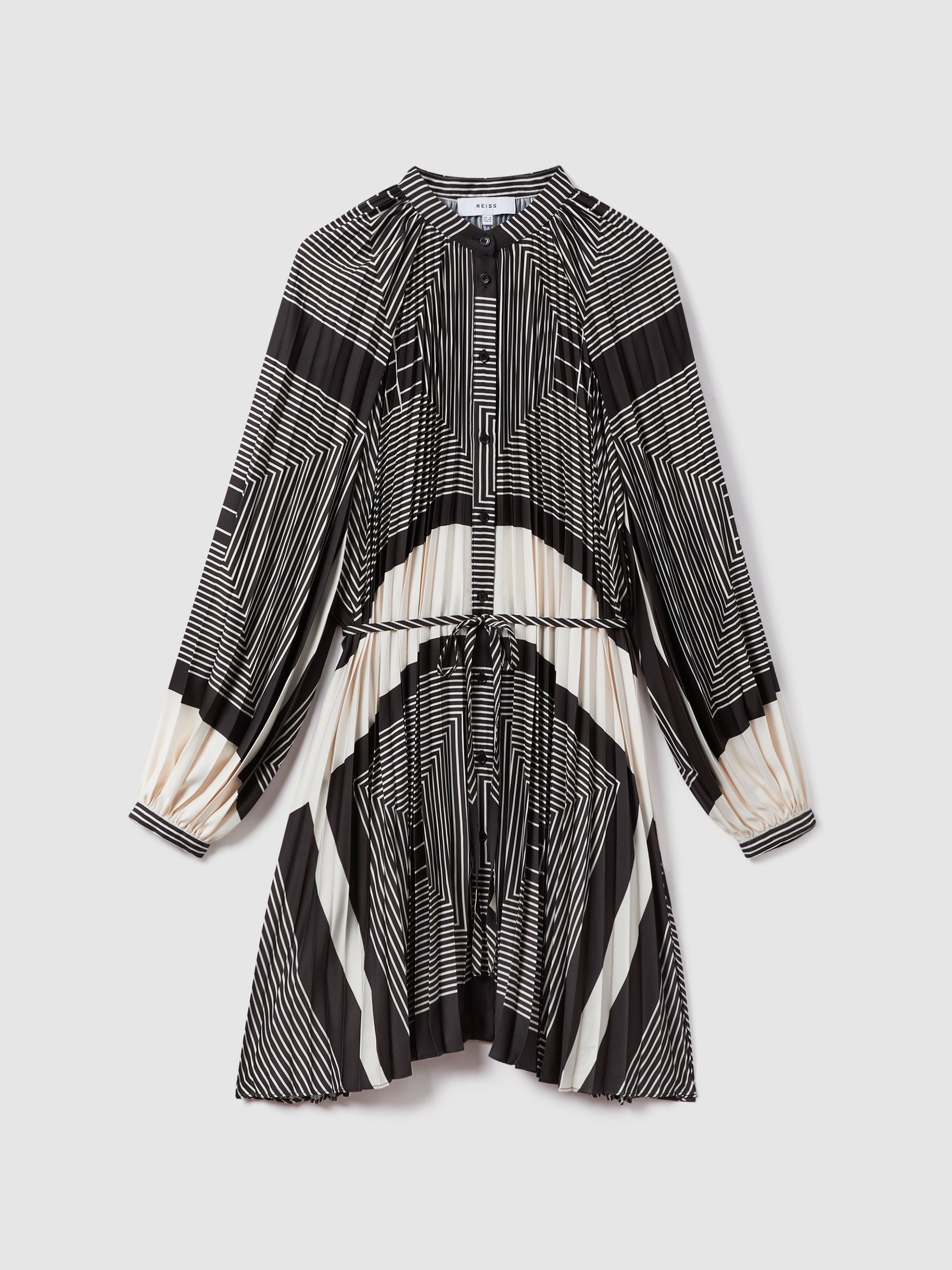 Printed Pleated Mini Dress in Black/White