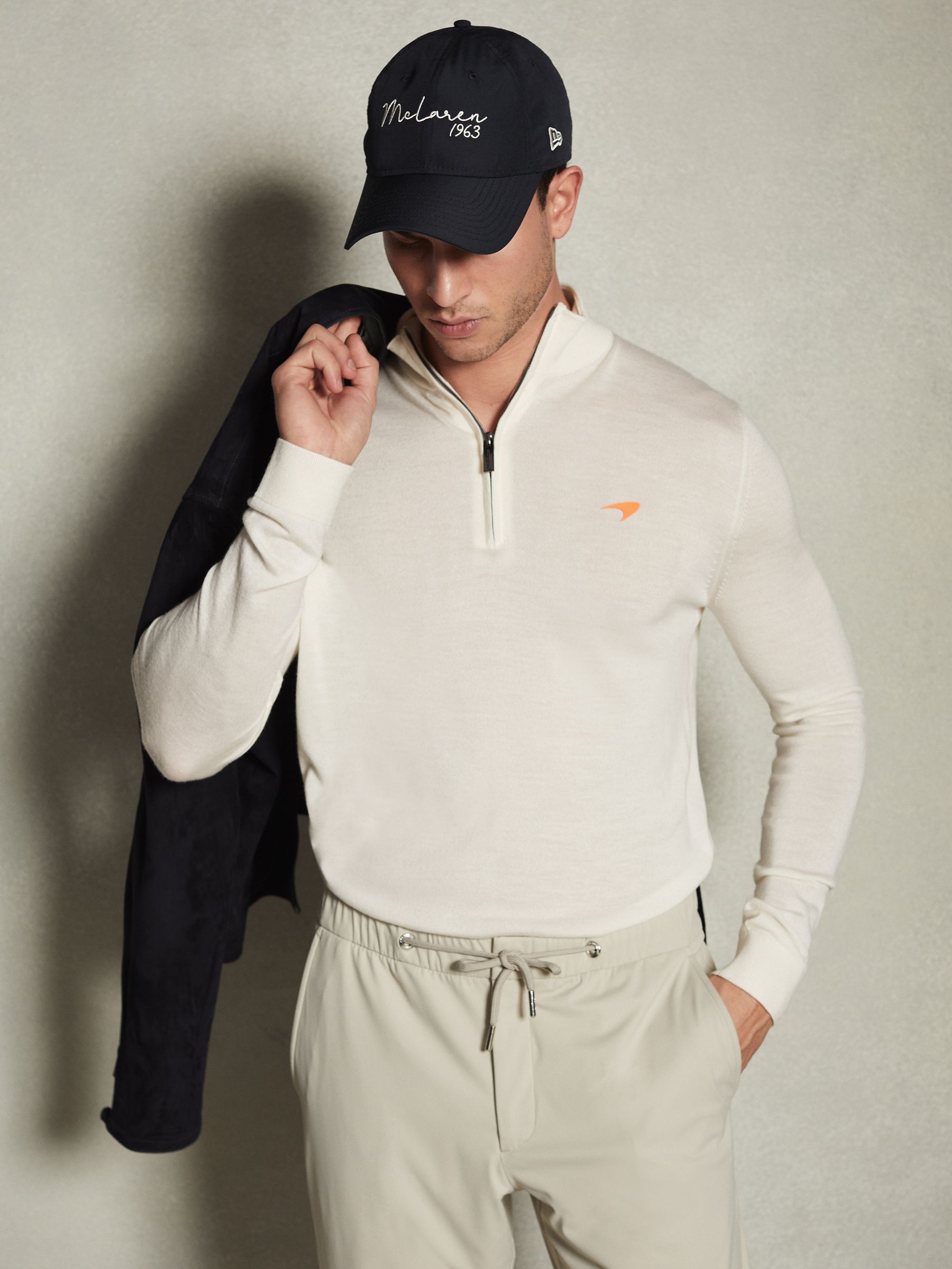 McLaren F1 Merino Half-Zip Funnel Neck Jumper in Bianco