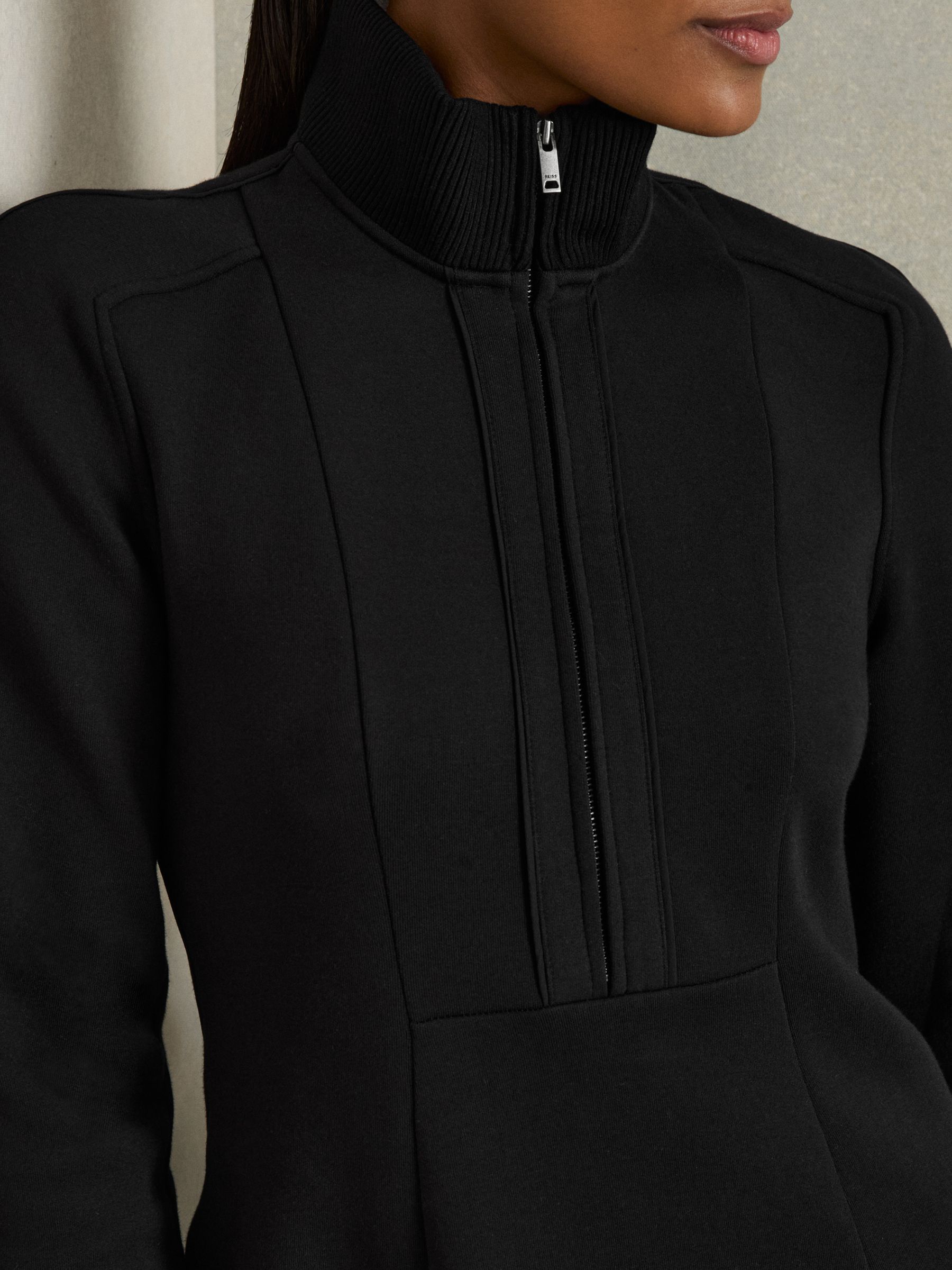 ZIp-Neck Interlock-Jersey Dress in Black