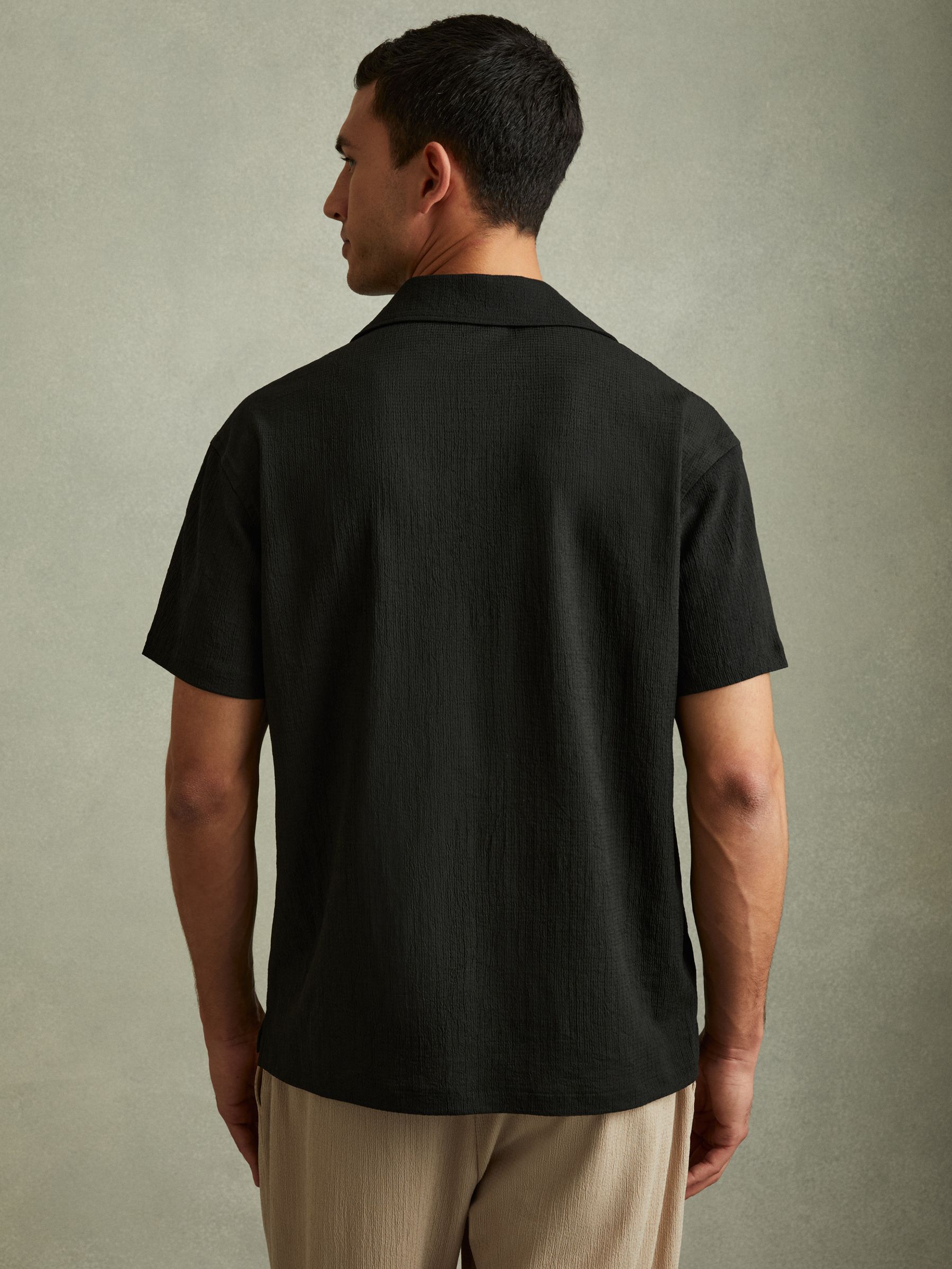 Textured Crepe Cuban Collar Shirt in Emerald