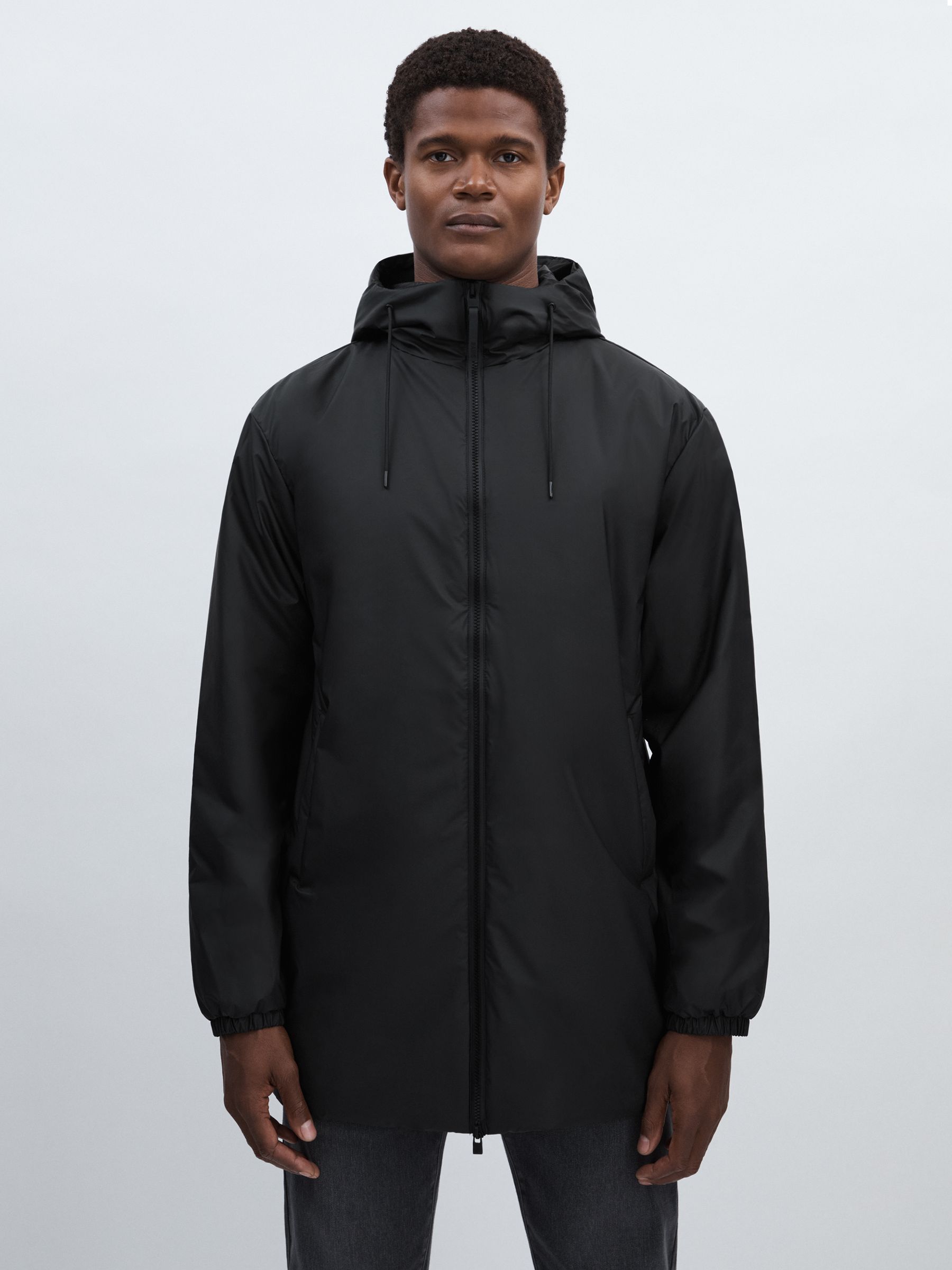 Rains Long Hooded Insulated Jacket in Black