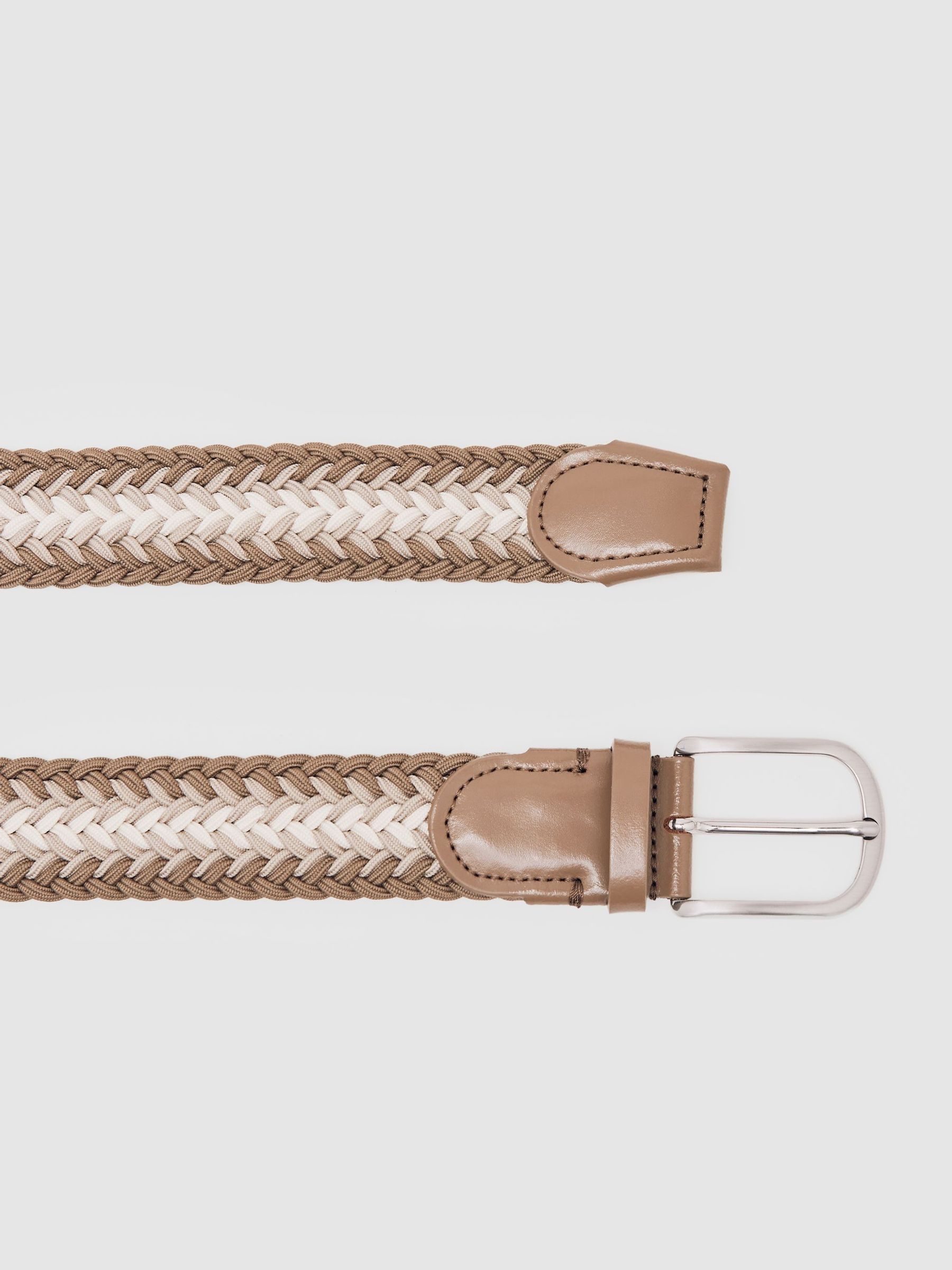 Woven Stripe Belt in Taupe Brown/Off White