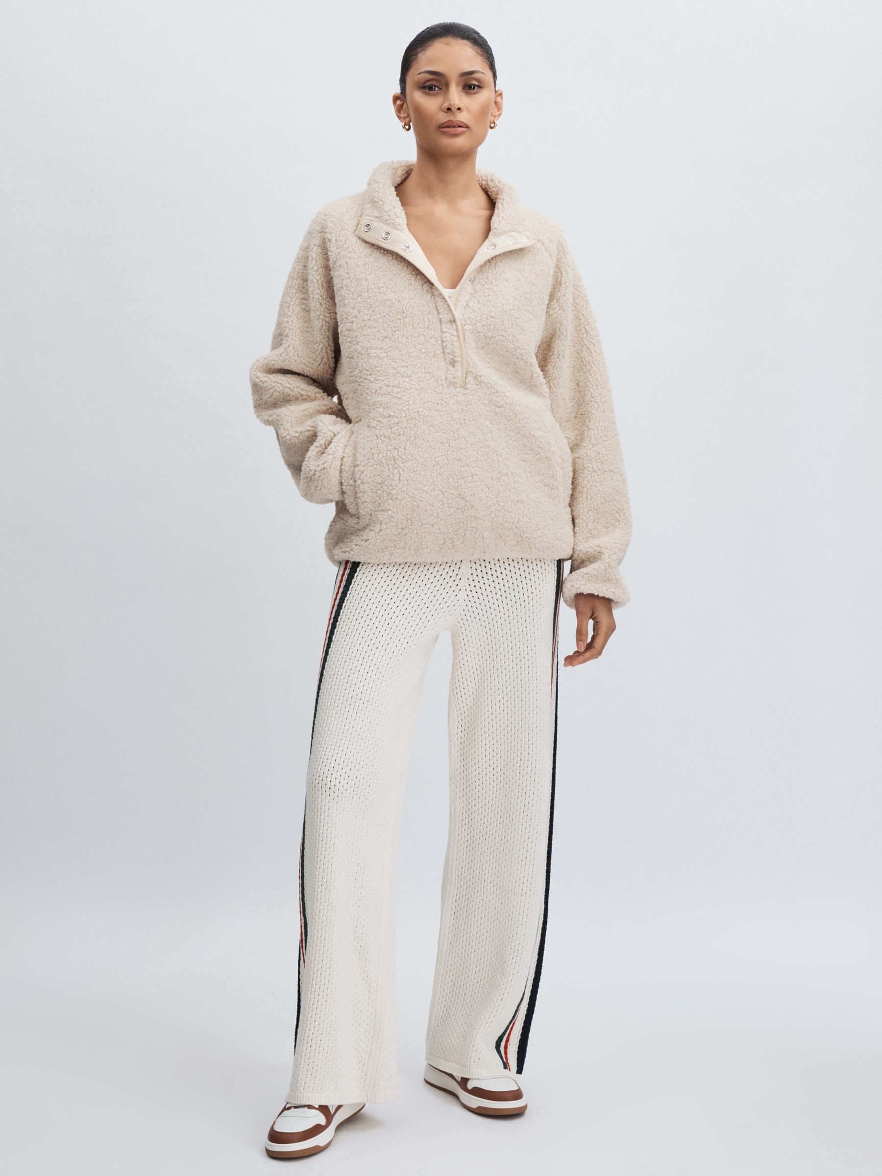 Press Stud Fleece Sweatshirt in Natural