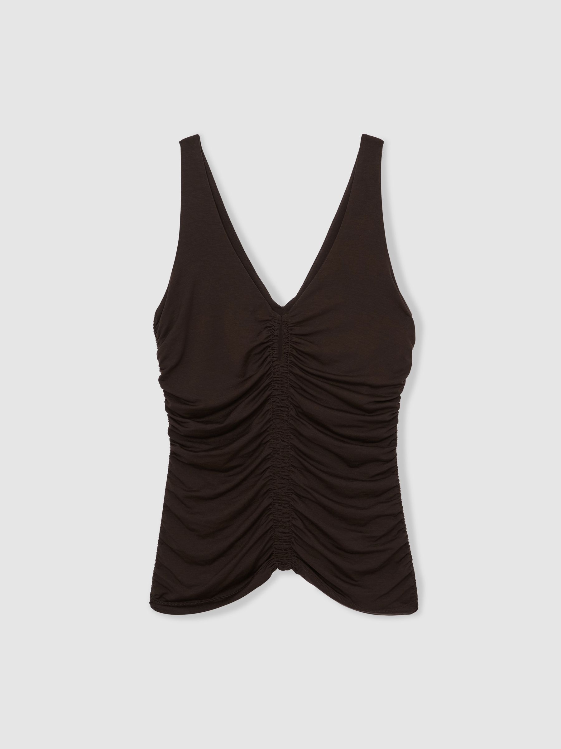 Stretch Lyocell Jersey Ruched Vest in Chocolate Brown