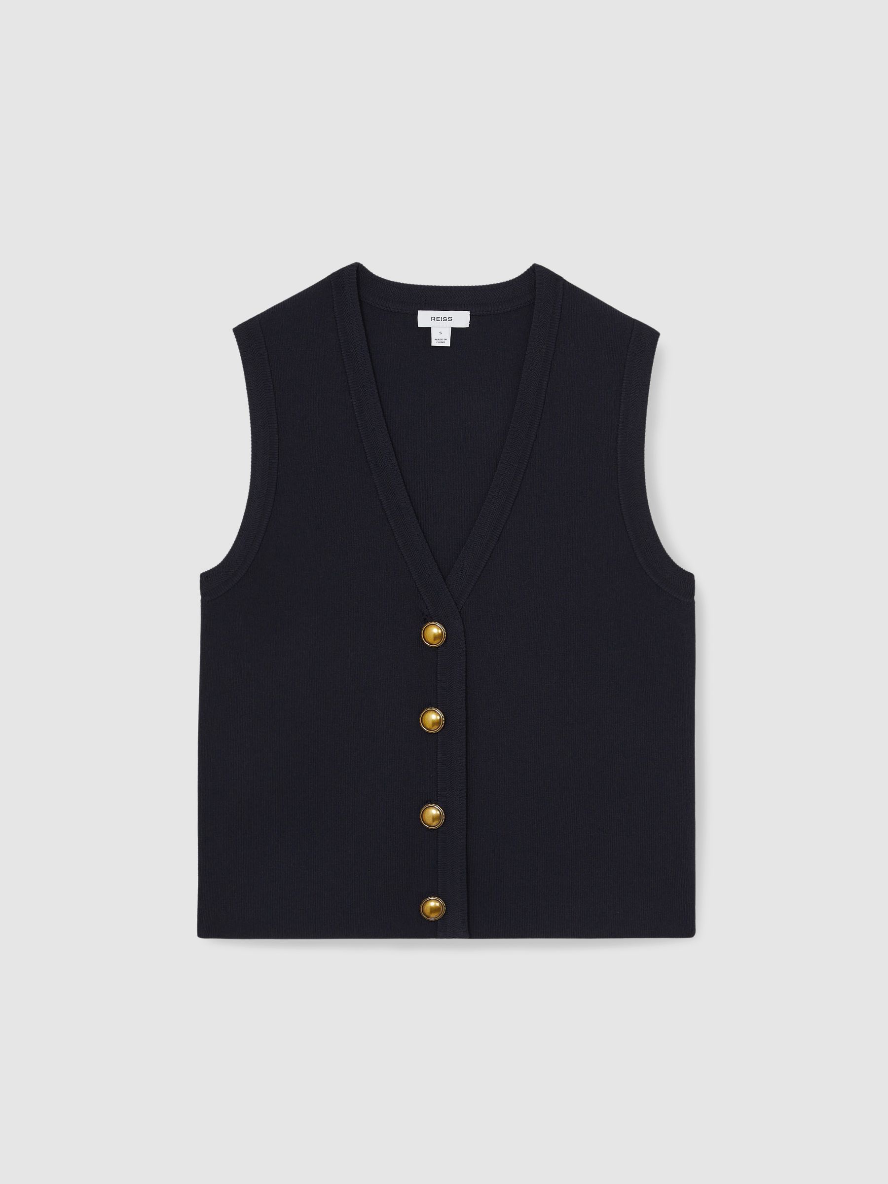 Knitted Button Through Vest in Navy