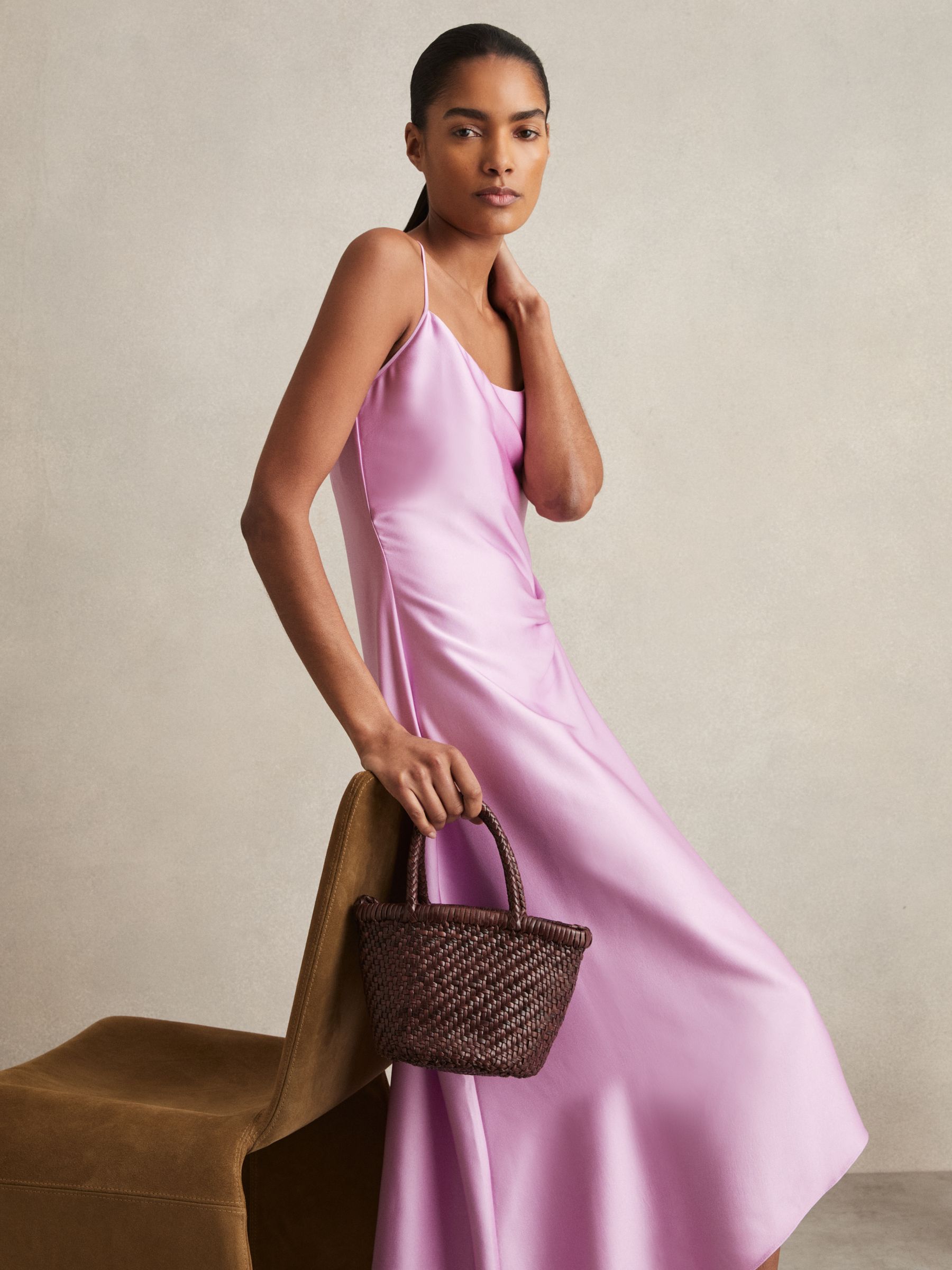 Leather Woven Mini Tote Bag in Chocolate