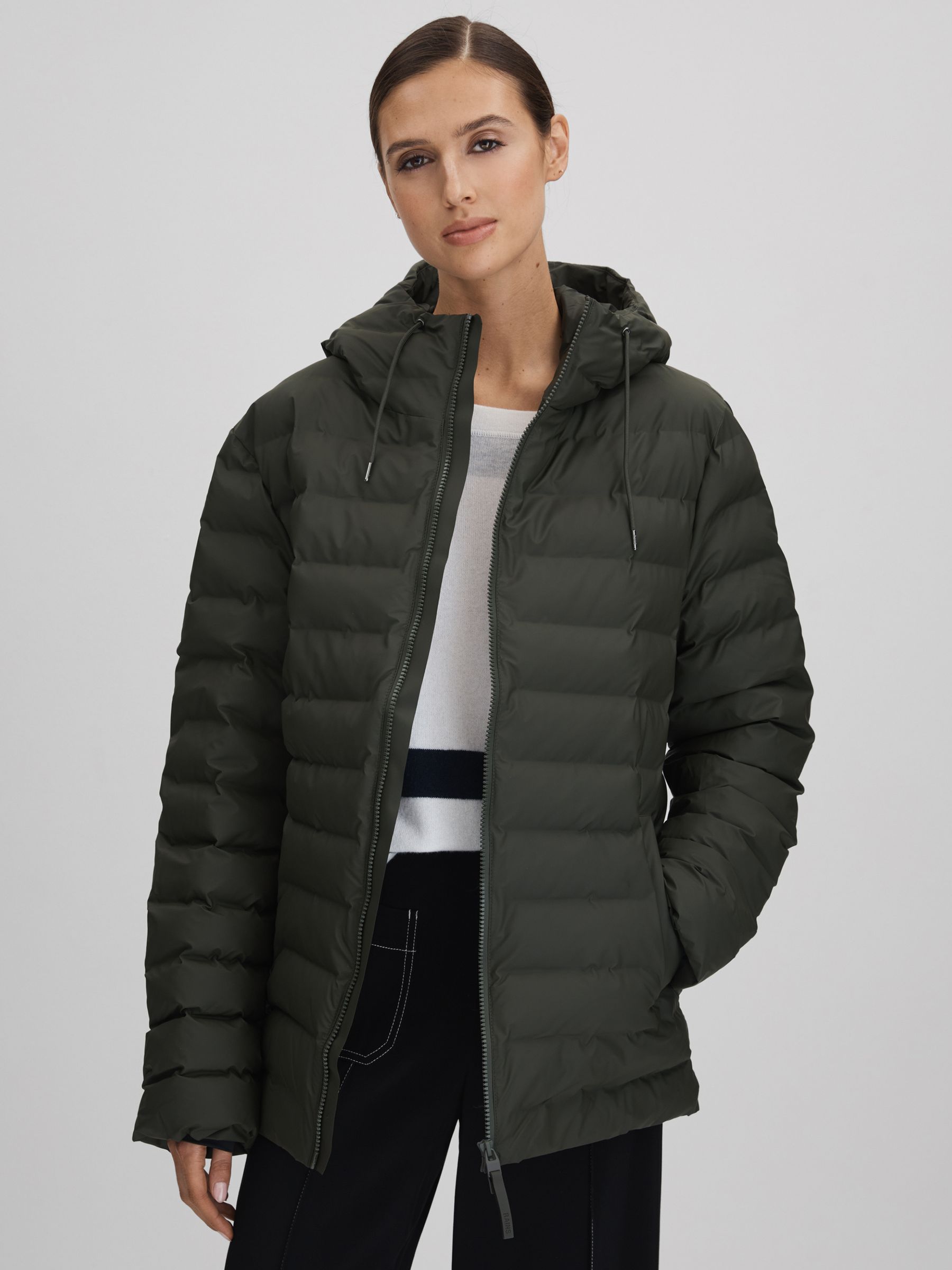 Rains Hooded Puffer Jacket in Green