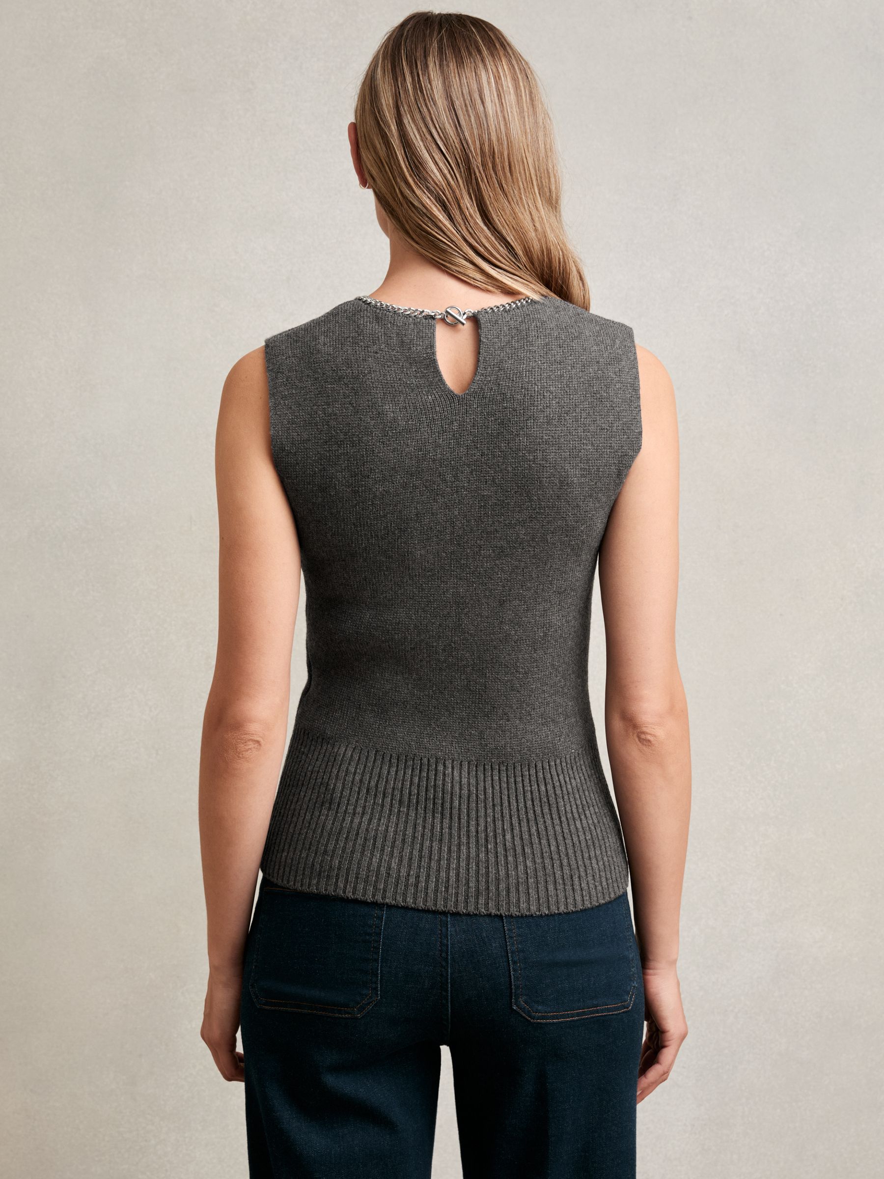 Wool-Blend Necklace-Trim Knitted Vest in Charcoal Grey