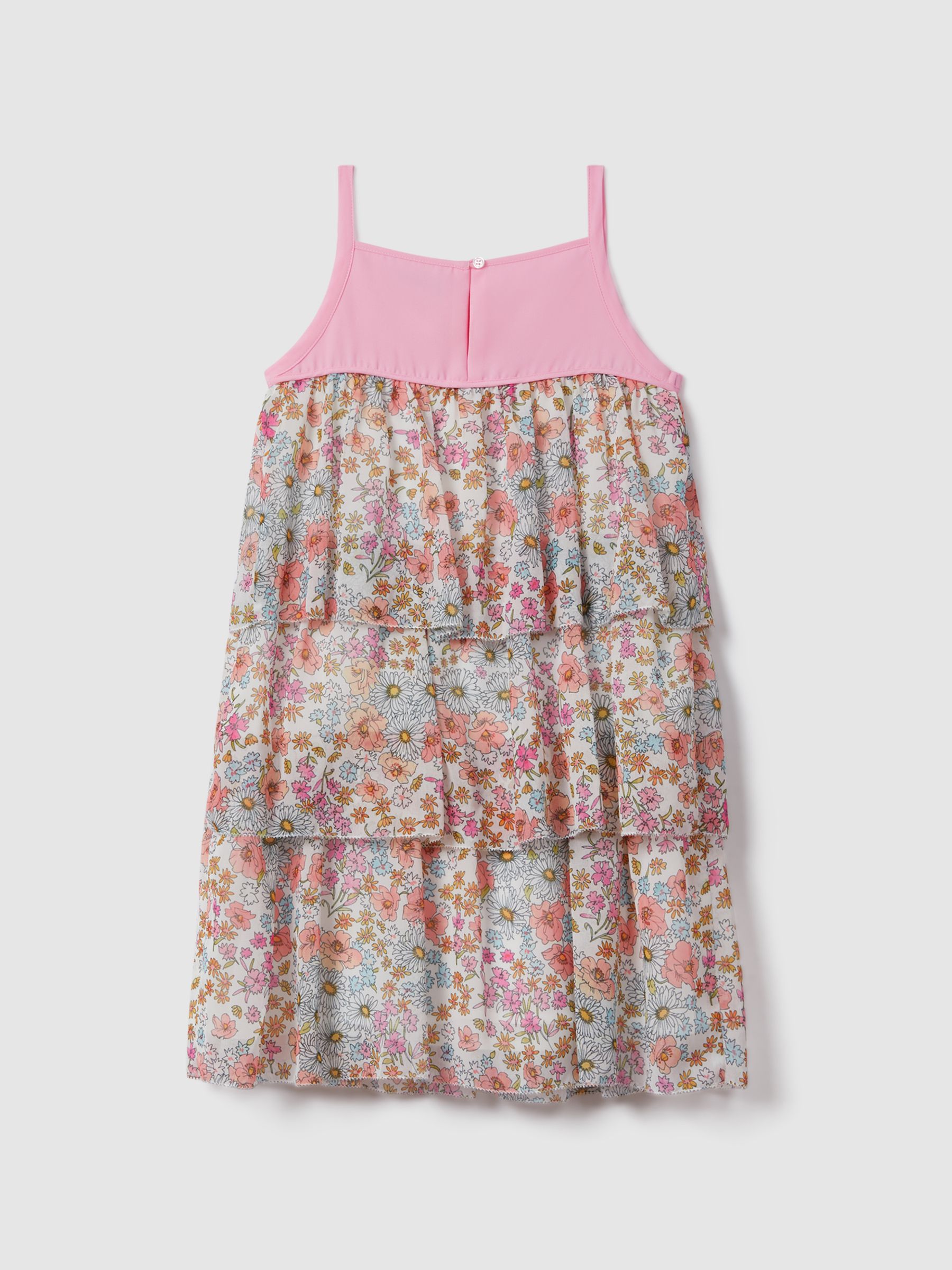 Senior Floral Print Tiered Dress in Pink Print