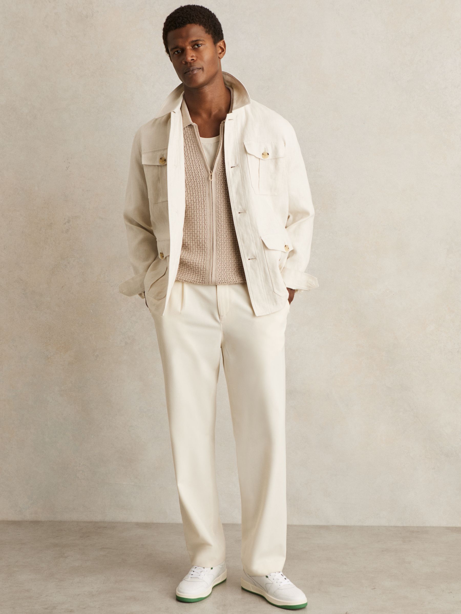 Leather Low Top Trainers in White/Green