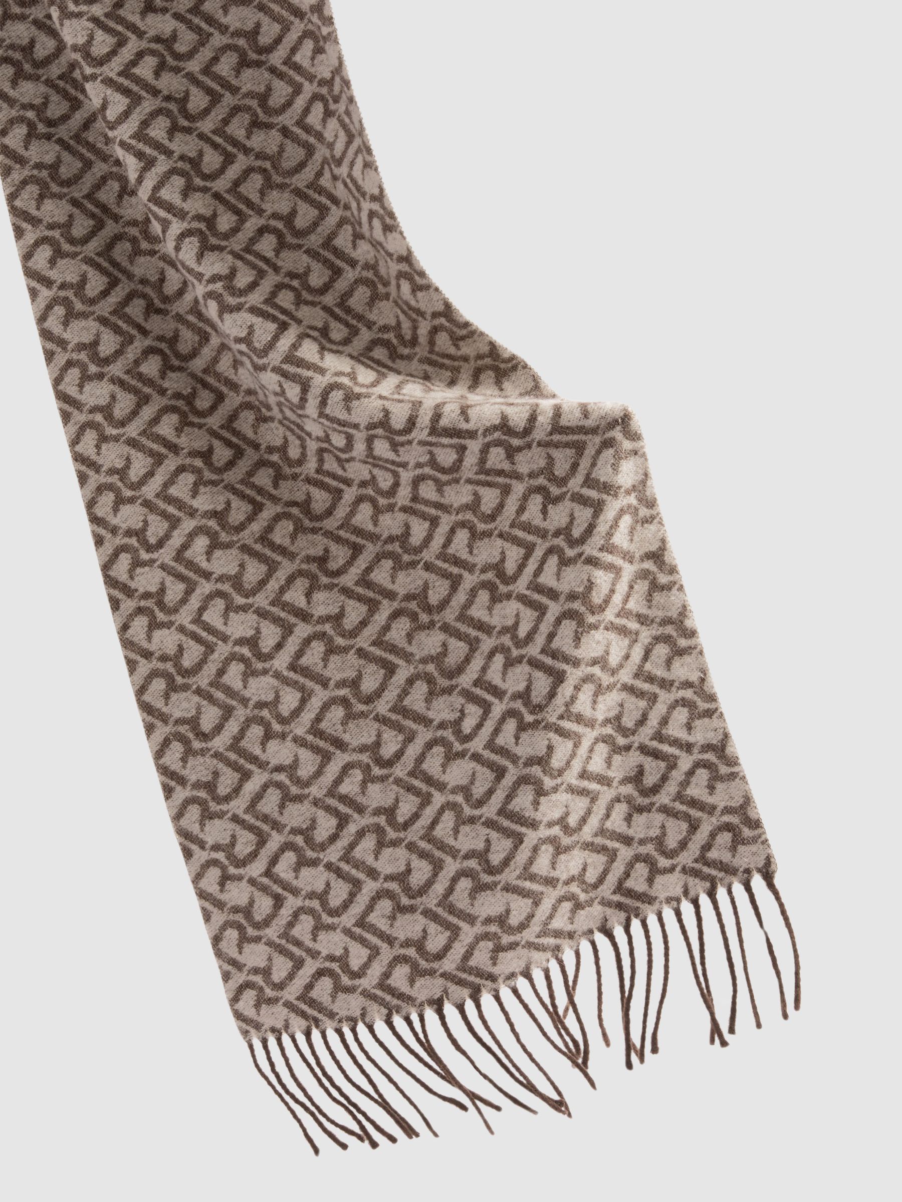 Logo-Jacquard Scarf With Wool in Dark Brown/ Off White