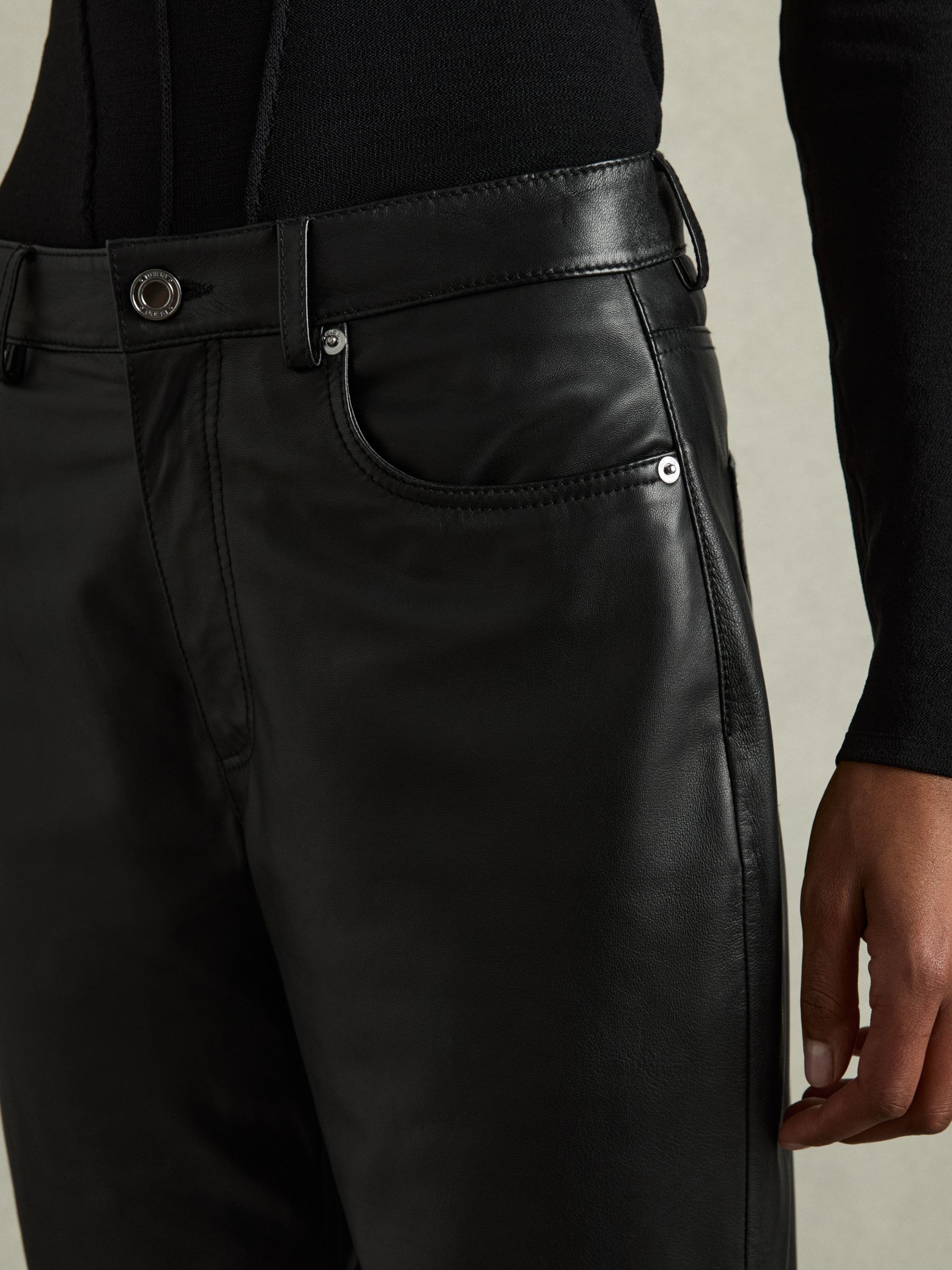 Leather Slim-Leg Trousers in Black