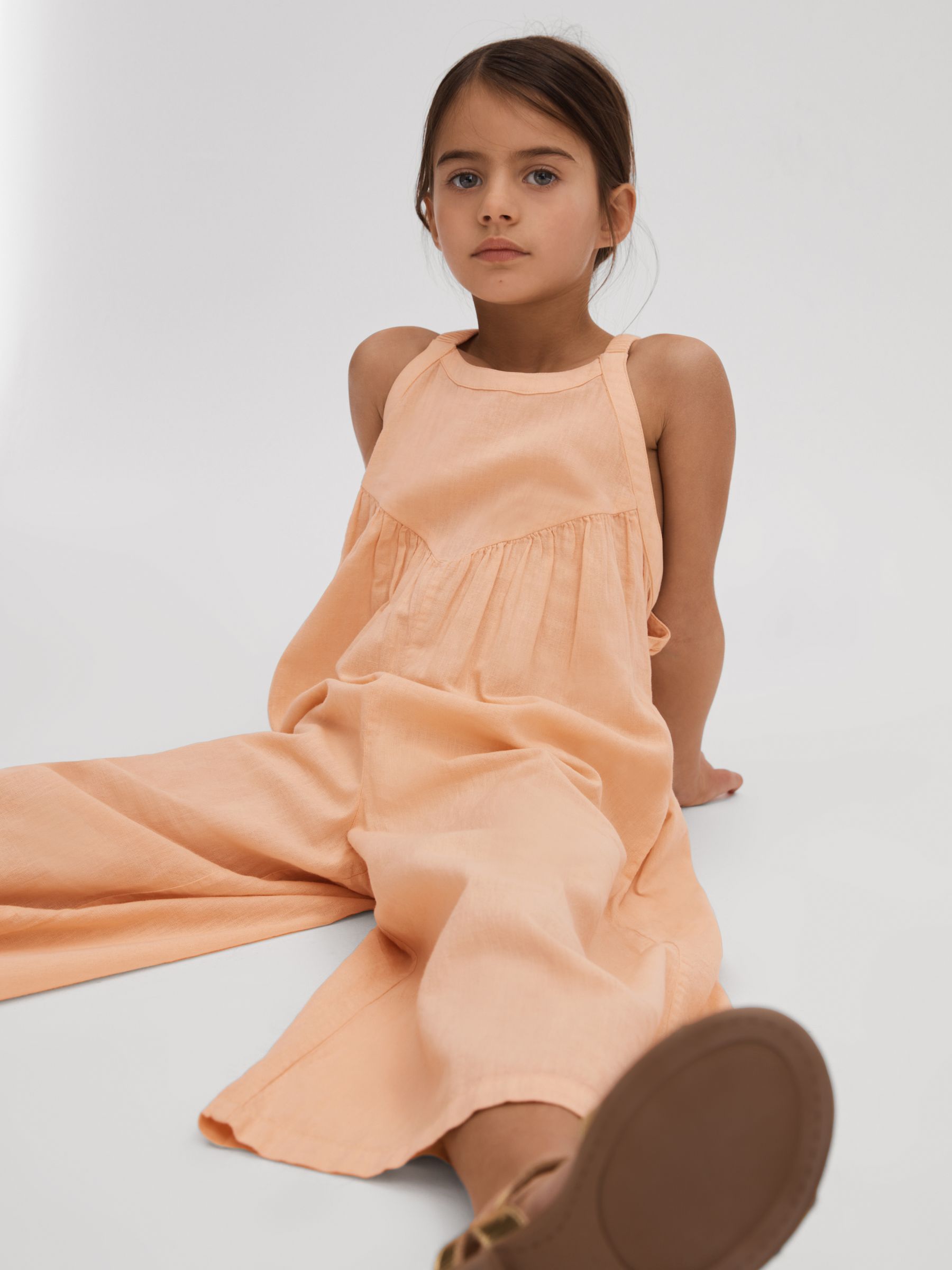 13-14 yrs Cotton Linen Jumpsuit in Peach