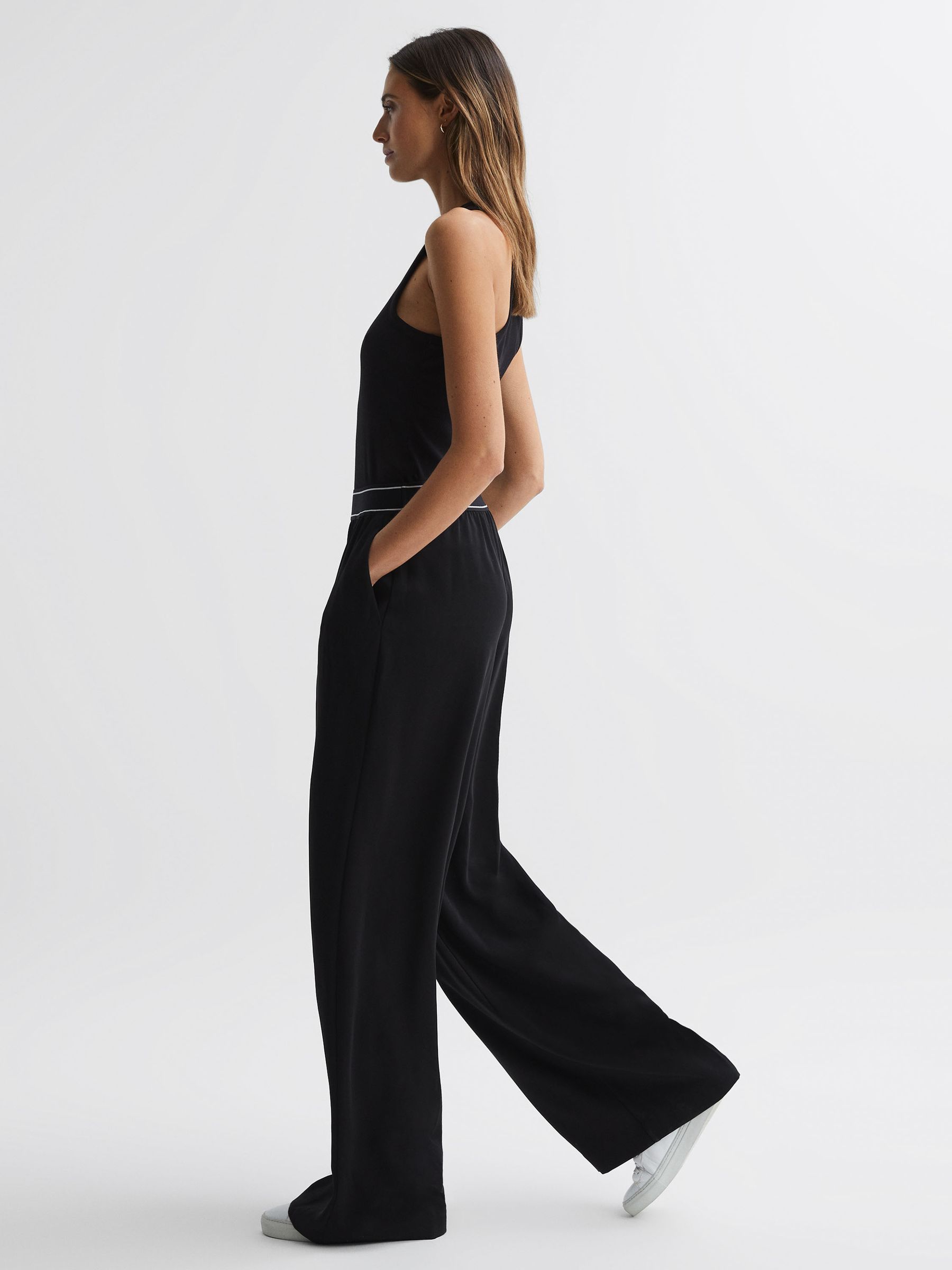 Wide Leg Elasticated Trousers in Black