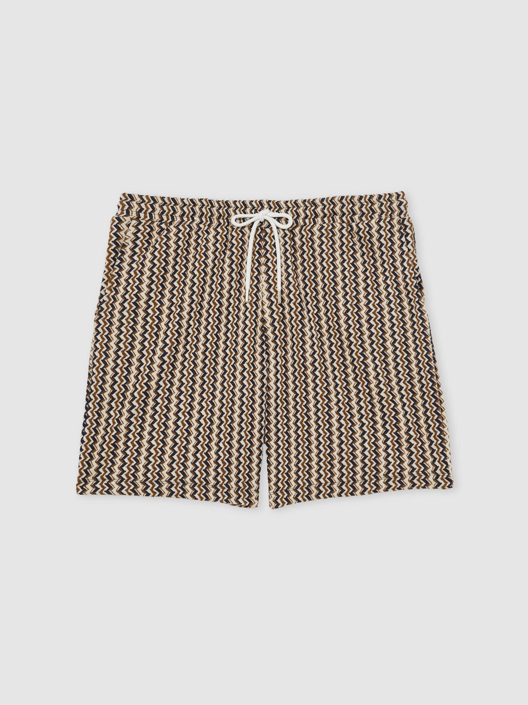 Zig-Zag Knit Drawstring Shorts in Tobacco Brown