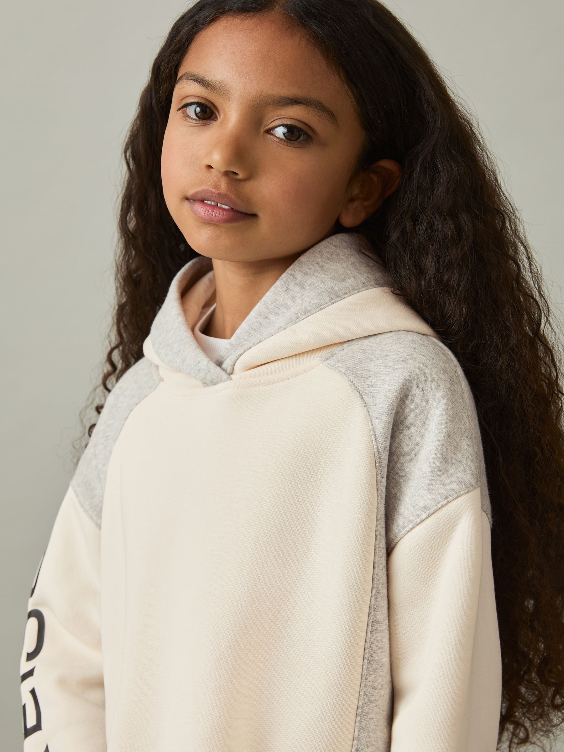 4-9 yrs Colour-Block Hooded Jersey Dress in Ecru