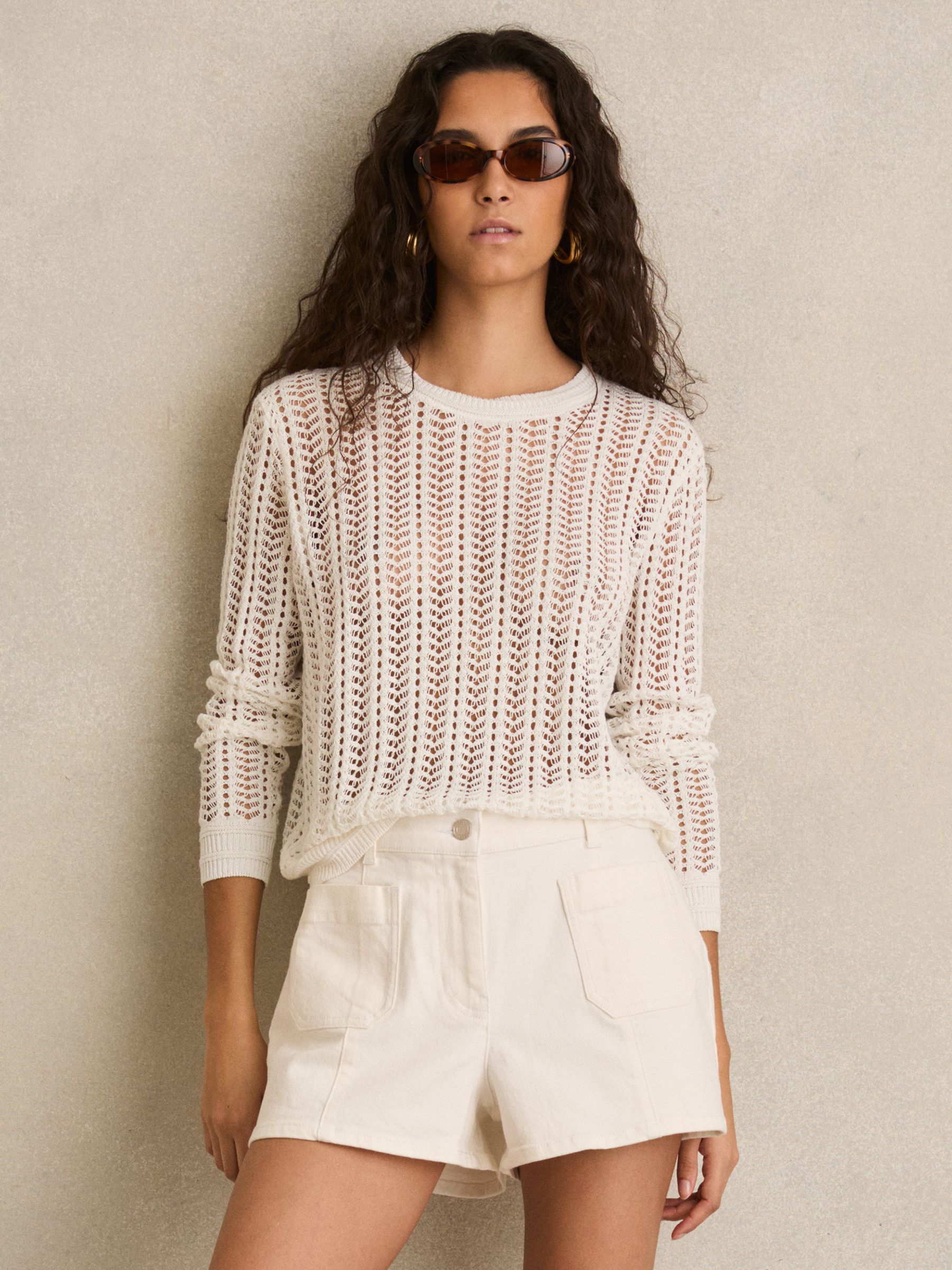 Mid-Rise Patch Pocket Denim Shorts in White