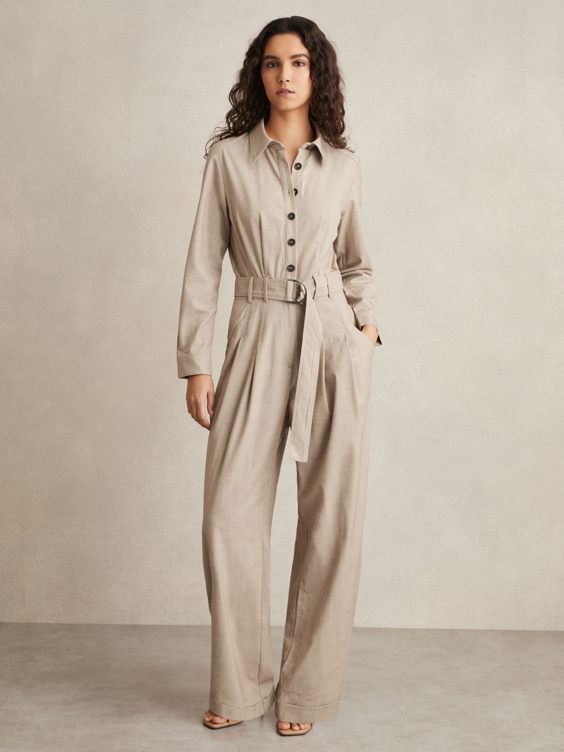 Tailored Wide Leg Jumpsuit in Neutral
